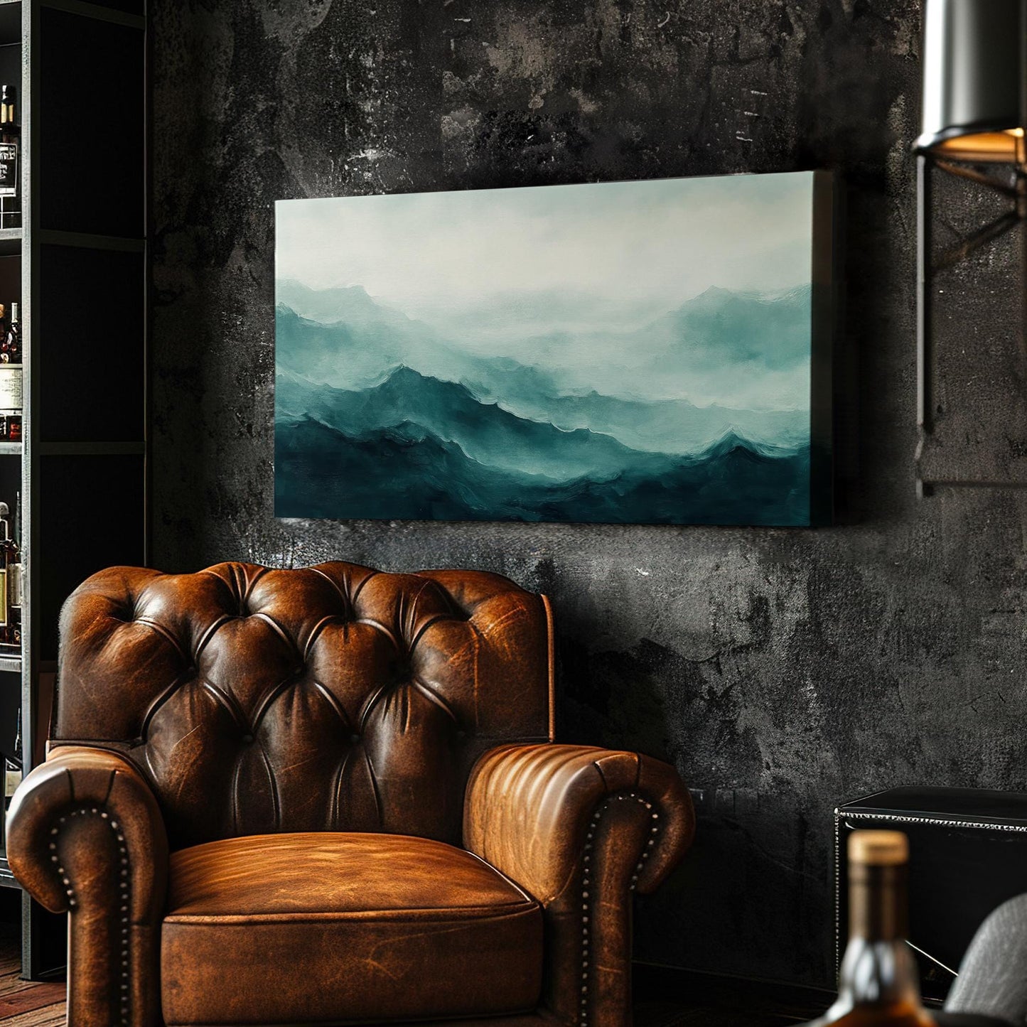 Serene Mountain Range Canvas Art | Impasto Impressionism Print | Tranquil Minimalist Wall Art For Living Room Horizontal Art