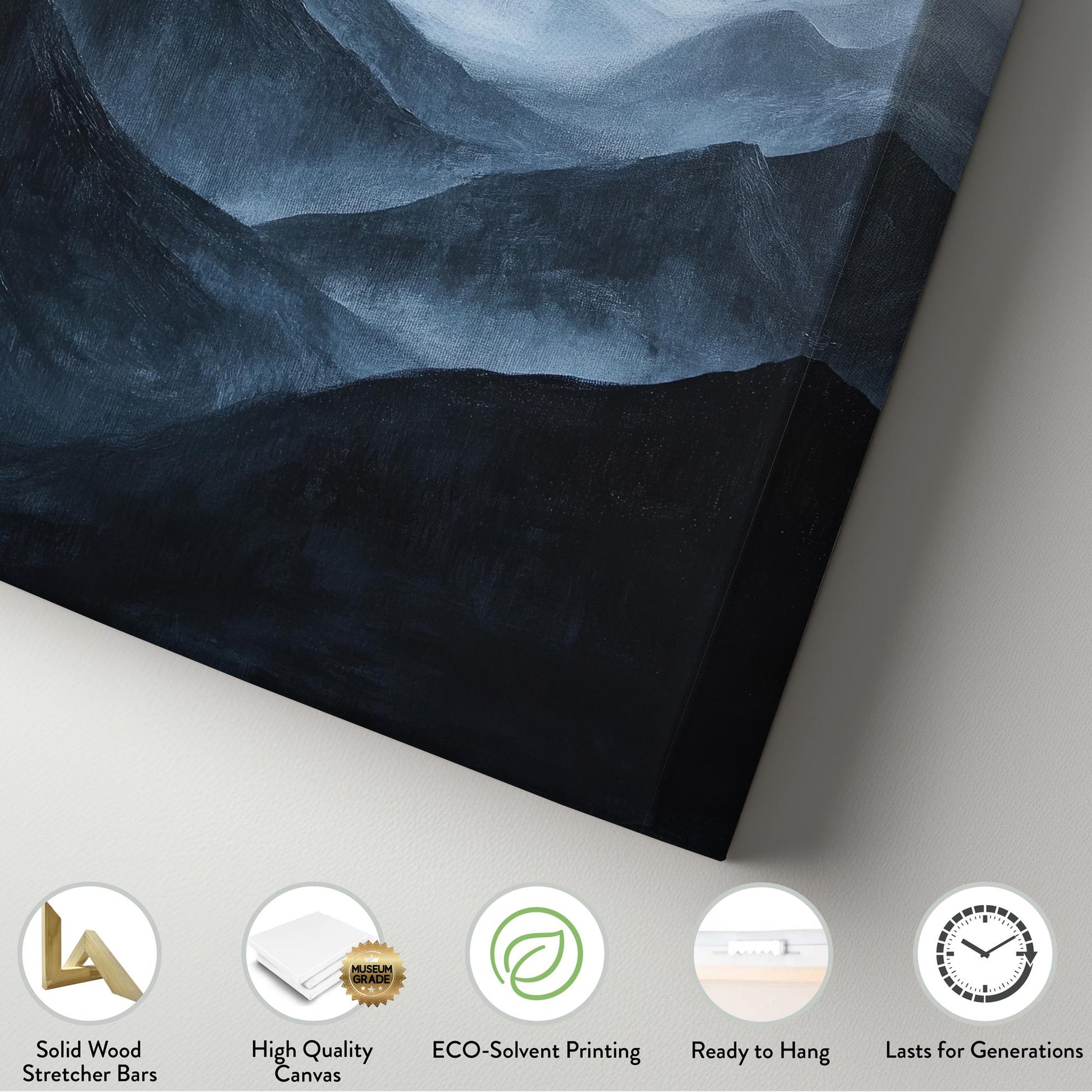 Serene Mountain Range Canvas Art | Impasto Impressionism Print | Juxtaposition Wall Art For Living Room | Twilight Blue Art Vertical Canvas