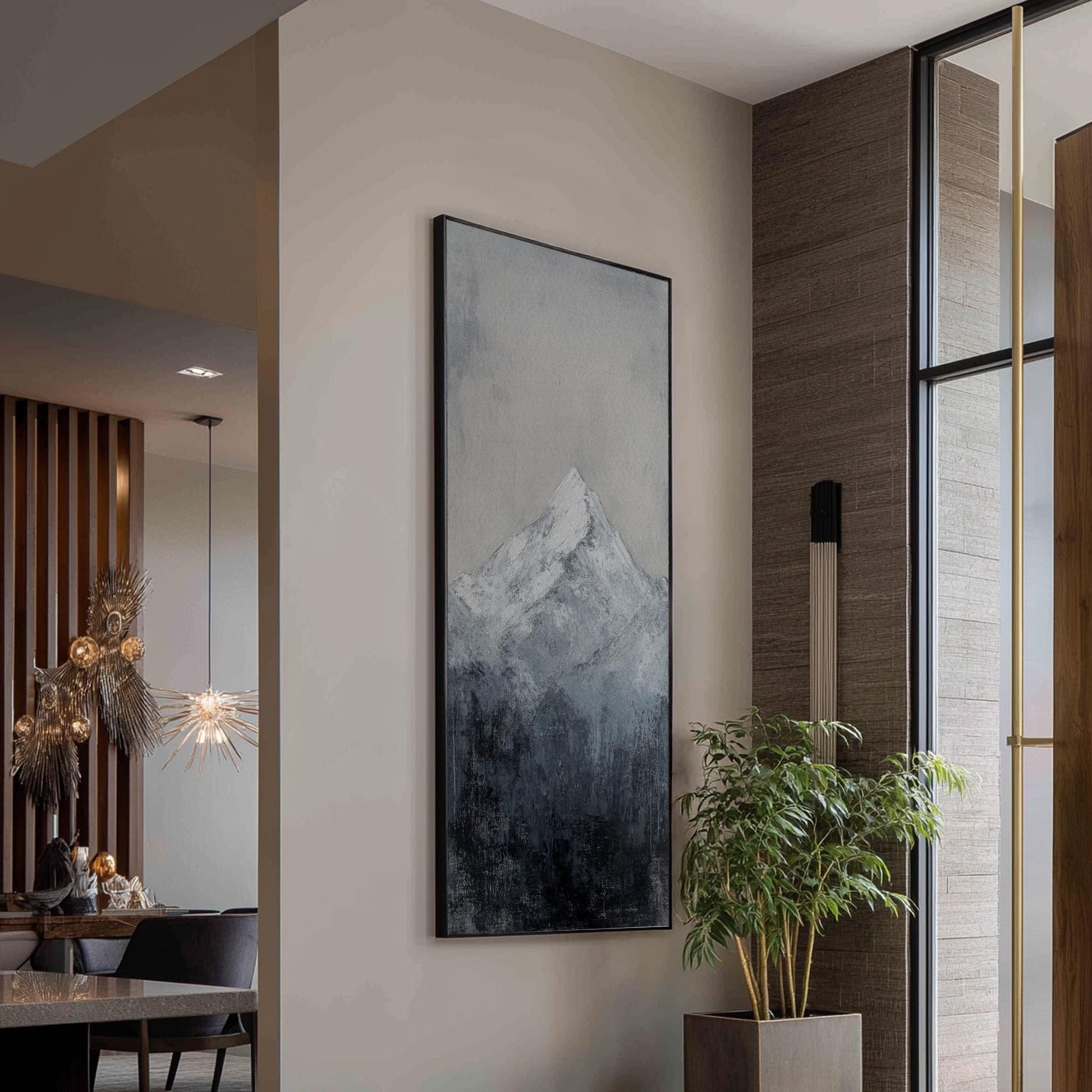 Serene Mountain Peak Canvas Art | Impasto Textured Print | Minimalist Wall Art For Living Room Long Vertical Art
