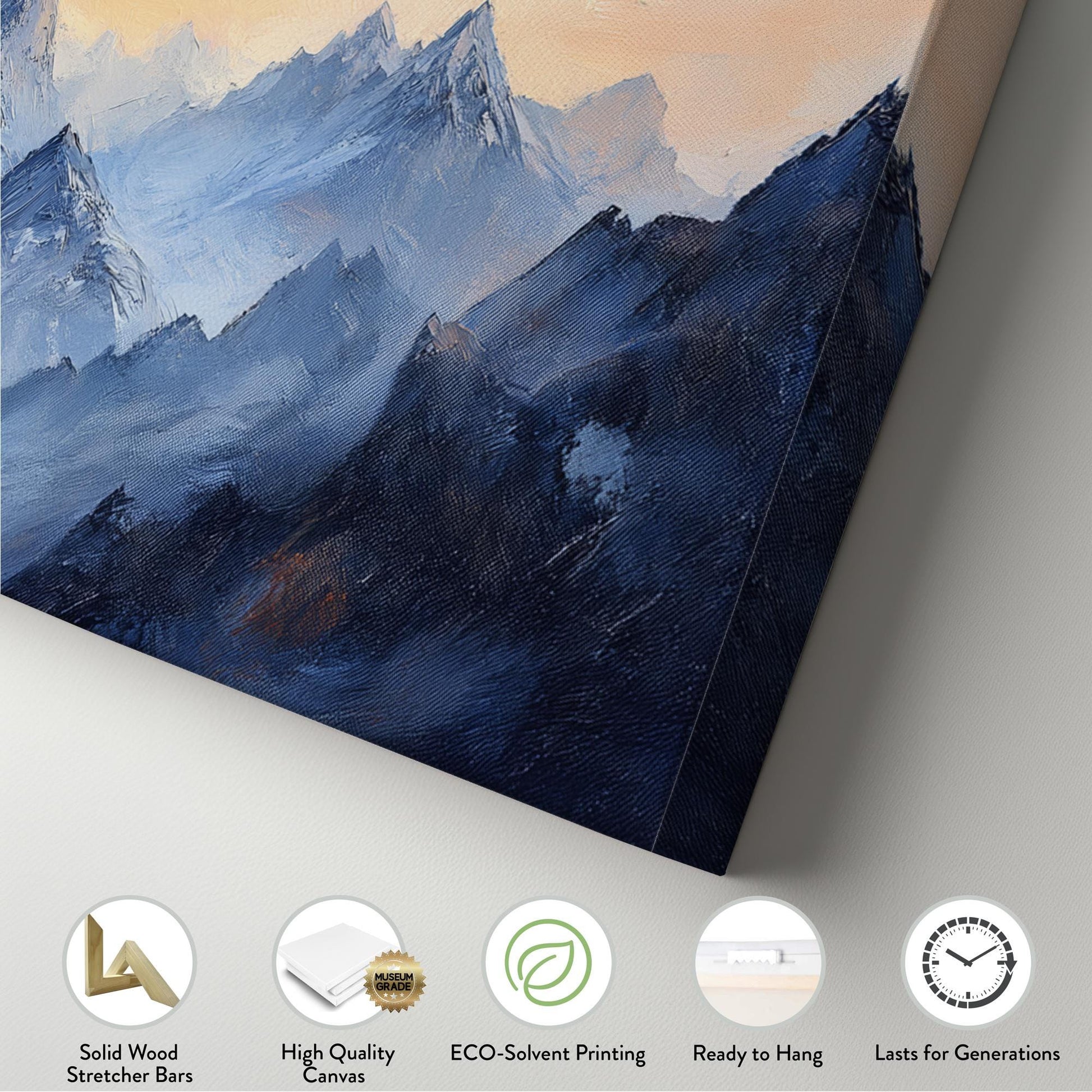 Serene Mountain Majesty Canvas Art | Impasto Impressionism Print | Japandi Wall Art For Living Room Panoramic Wall Art