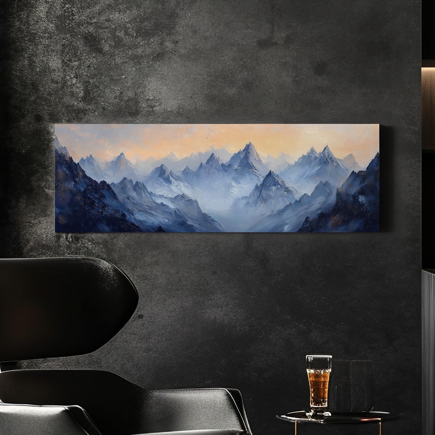 Serene Mountain Majesty Canvas Art | Impasto Impressionism Print | Japandi Wall Art For Living Room Panoramic Wall Art