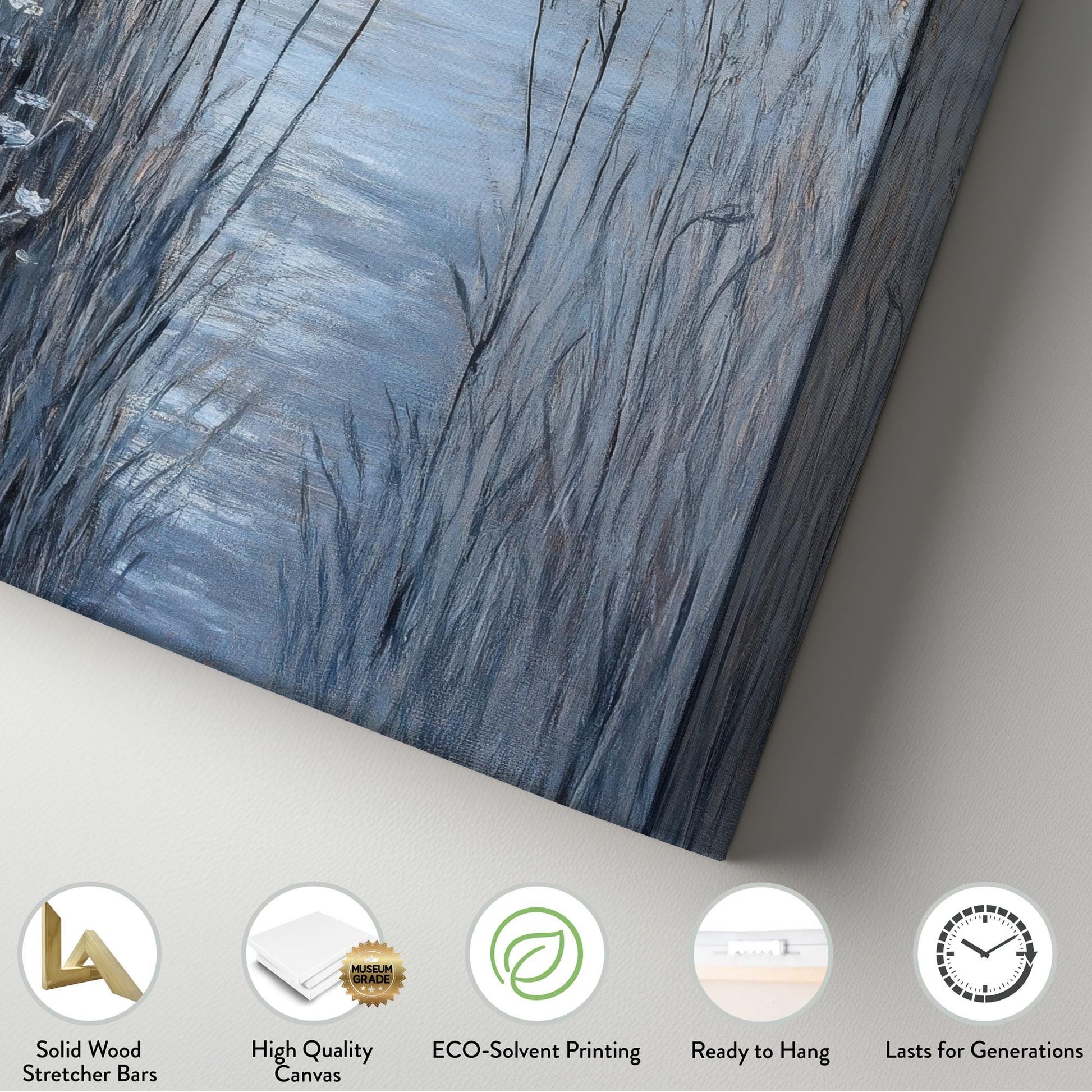 Serene Moonlit Lake Canvas Art | Impasto Textural Print | Tranquil Minimalist Wall Art For Bedroom Long Vertical Art