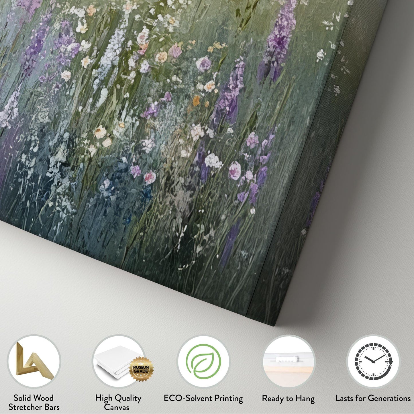 Serene Meadow Landscape Canvas Art | Impressionistic Impasto Print | Tranquil Farmhouse Wall Art For Living Room Square Canvas Art