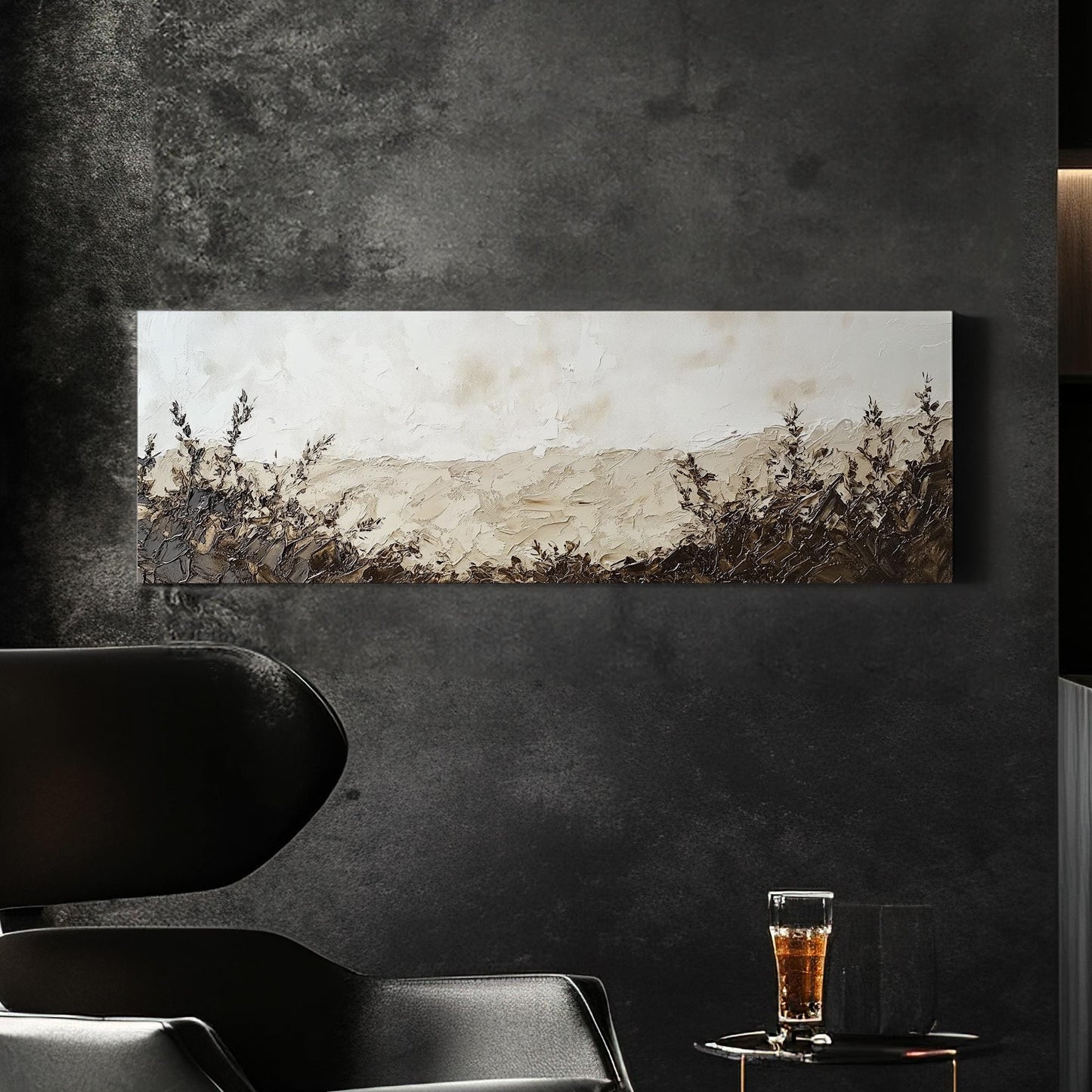 Serene Meadow Landscape Canvas Art | Impasto Palette Knife Print | Minimalist Wall Art For Living Room Panoramic Wall Art