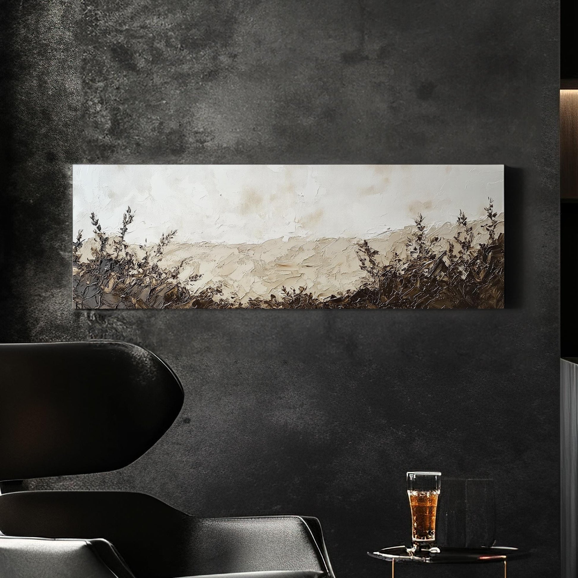 Serene Meadow Landscape Canvas Art | Impasto Palette Knife Print | Minimalist Wall Art For Living Room Panoramic Wall Art