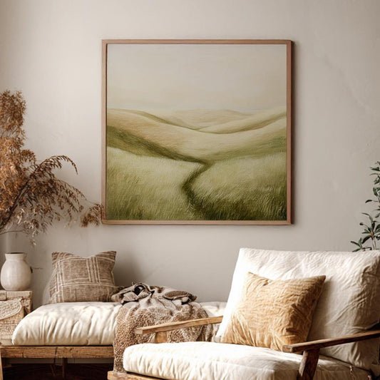 Serene Landscape Canvas Art | Impressionistic Brushstroke Print | Tranquil Minimalist Wall Art For Living Room Square Canvas Art