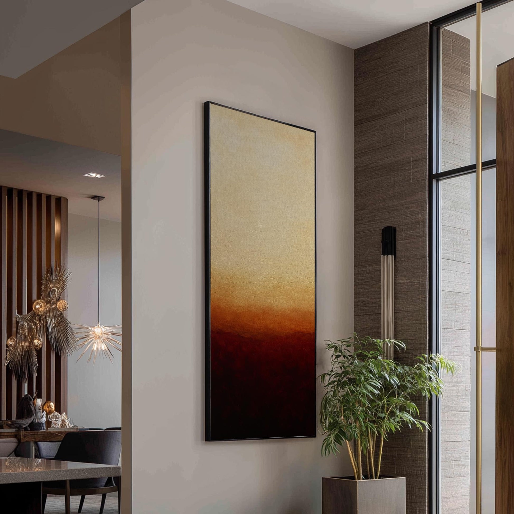 Sunset Gradient Canvas Art | Abstract Ombre Print | Minimalist Wall Art For Living Room | Burnt Sienna Cream Art Long Vertical Art