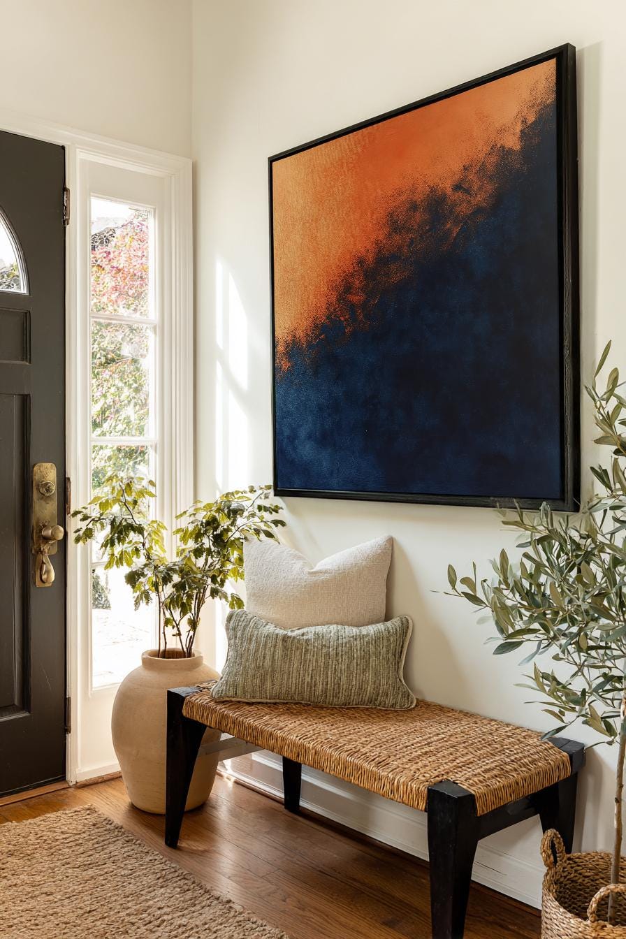Sunset Dusk Canvas Art | Abstract Expressionism Print | Japandi Wall Art For Living Room | Burnt Sienna Midnight Blue Art Square Canvas Art