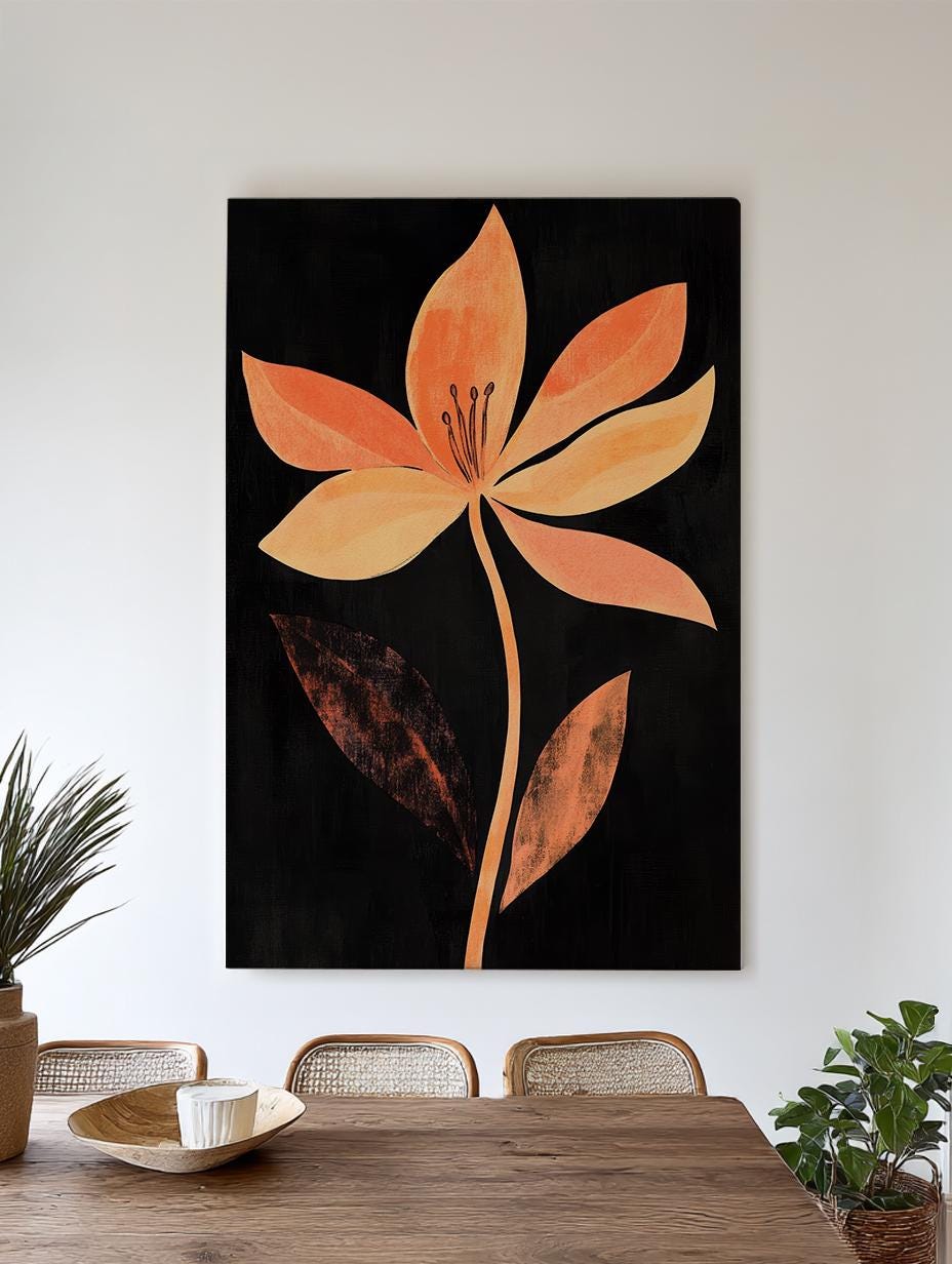 Sunset Bloom Canvas Art | Abstract Expressionist Print | Bohemian Wall Art For Living Room | Terracotta Noir Art Vertical Canvas