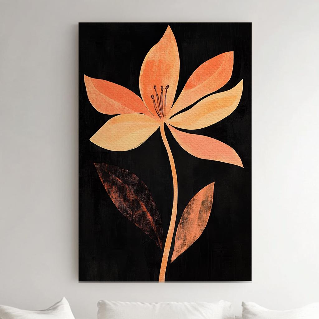 Sunset Bloom Canvas Art | Abstract Expressionist Print | Bohemian Wall Art For Living Room | Terracotta Noir Art Vertical Canvas
