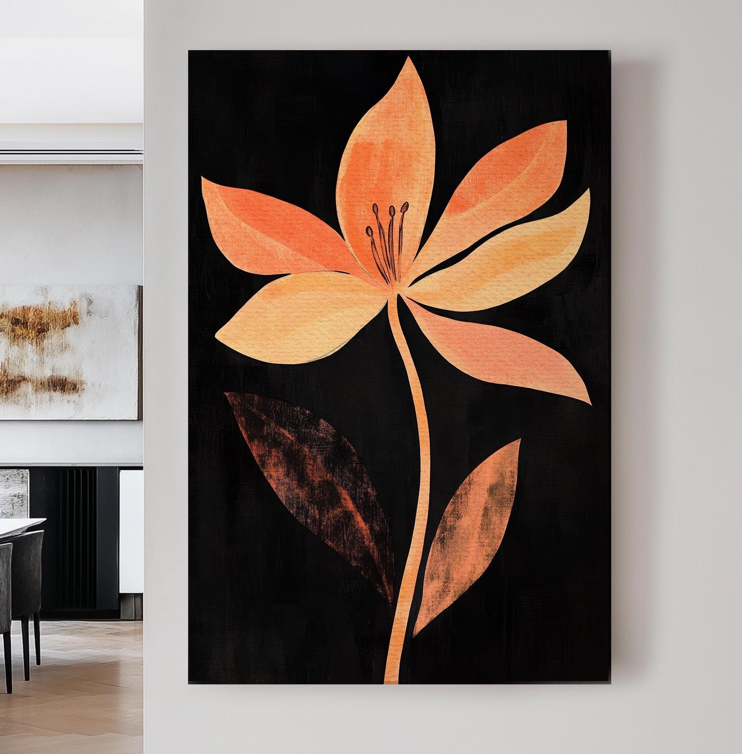 Sunset Bloom Canvas Art | Abstract Expressionist Print | Bohemian Wall Art For Living Room | Terracotta Noir Art Vertical Canvas