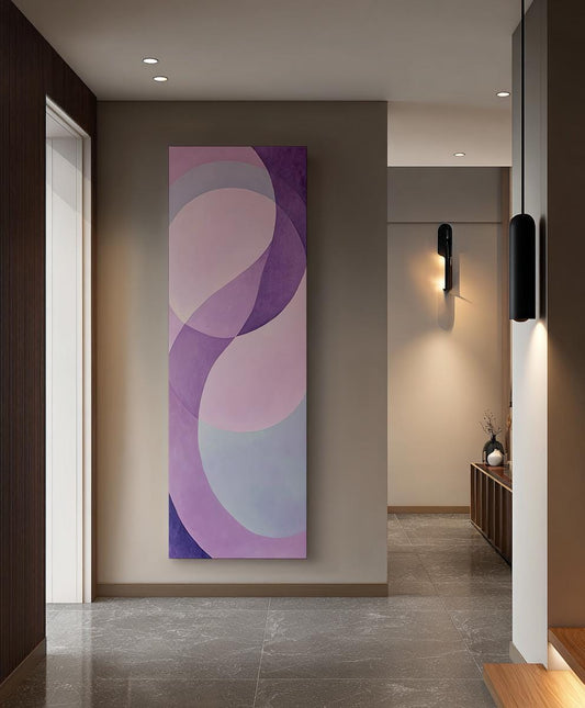 Serene Flow Canvas Art | Abstract Expressionism Print | Biophilic Wall Art For Bedroom | Lavender Mist Art Long Vertical Art