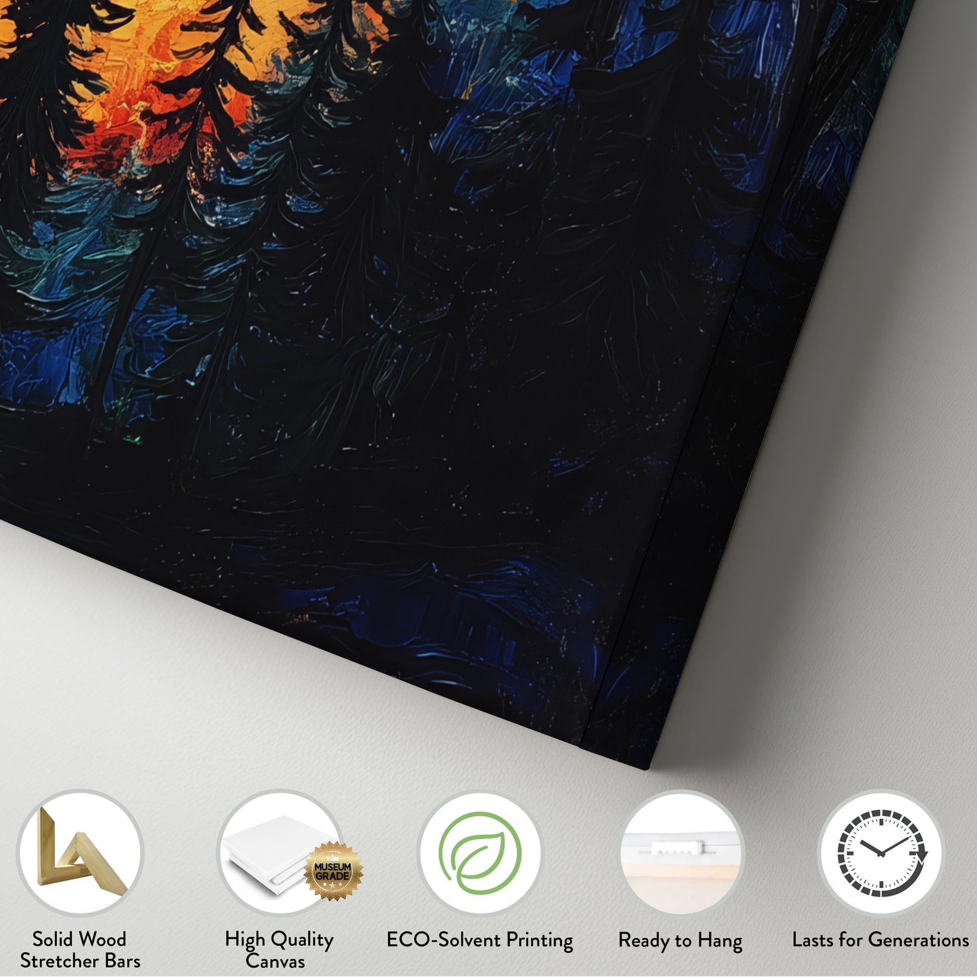 Nocturne Forest Canvas Art | Impasto Print | Bohemian Wall Art For Living Room | Sunset Amber Art | Modern Eclectic Decor Square Canvas Art