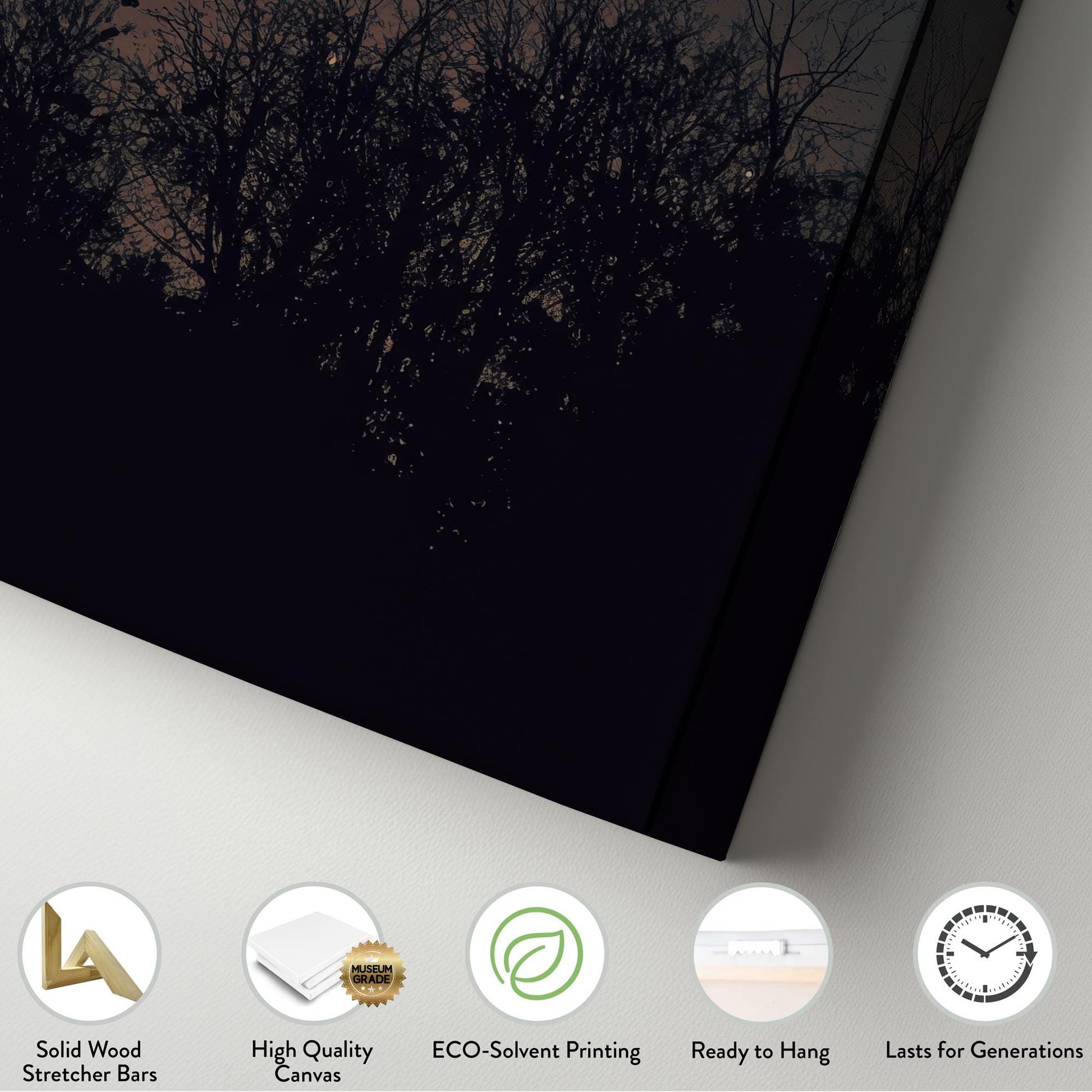 Nocturnal Avian Migration Canvas Art | Silhouette Print | Bohemian Wall Art For Living Room | Moonlit Ember Art Long Vertical Art