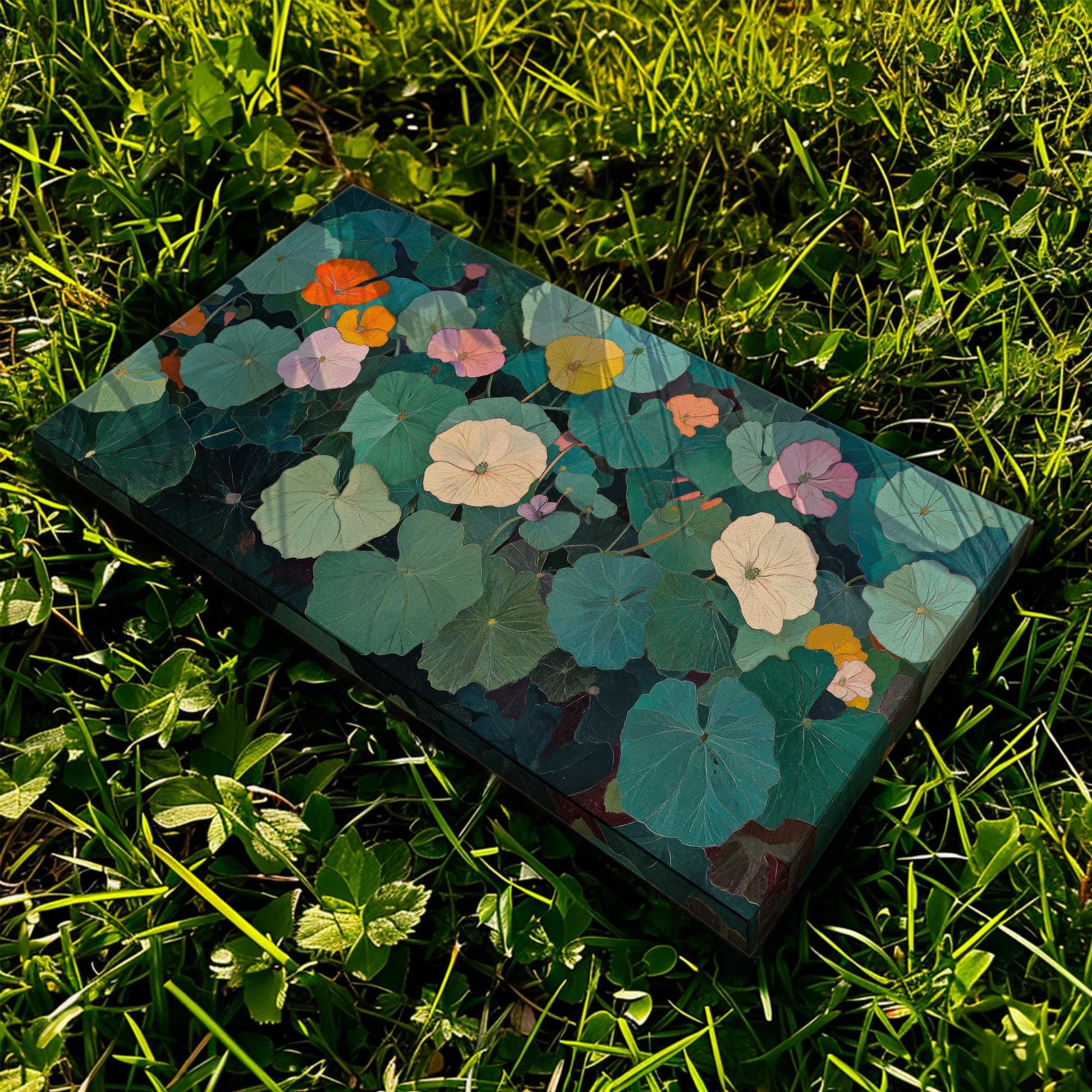 Nasturtium Botanical Canvas Art | Impasto Print | Bohemian Wall Art For Living Room | Jadeite Art | Tranquil Decor Horizontal Art