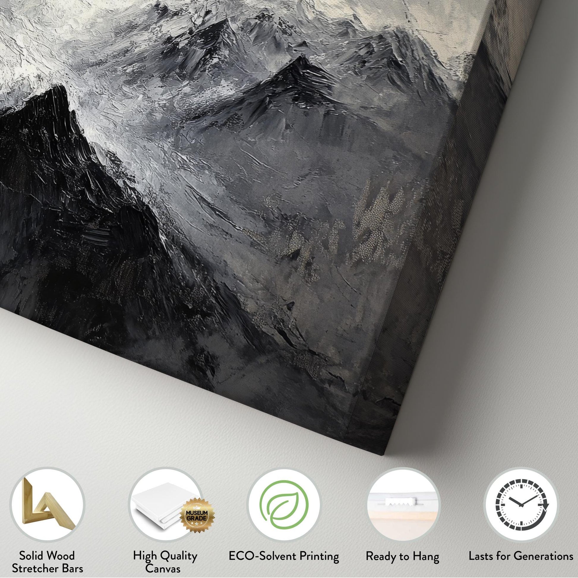 Mountain Range Canvas Art | Impasto Print | Scandinavian Wall Art For Living Room | Charcoal Grey Art Horizontal Art
