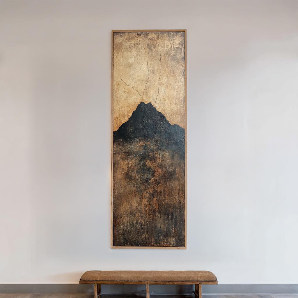 Mountain Peak Canvas Art | Impasto Textured Print | Japandi Wall Art For Living Room | Smoked Oak Art Long Vertical Art