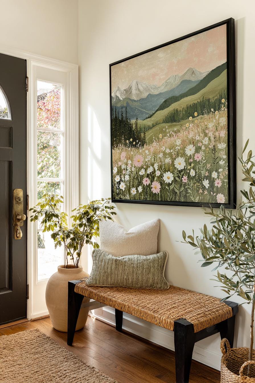 Mountain Meadow Daisy Canvas Art | Impressionist Botanical Print | Japandi Wall Art For Living Room Square Canvas Art