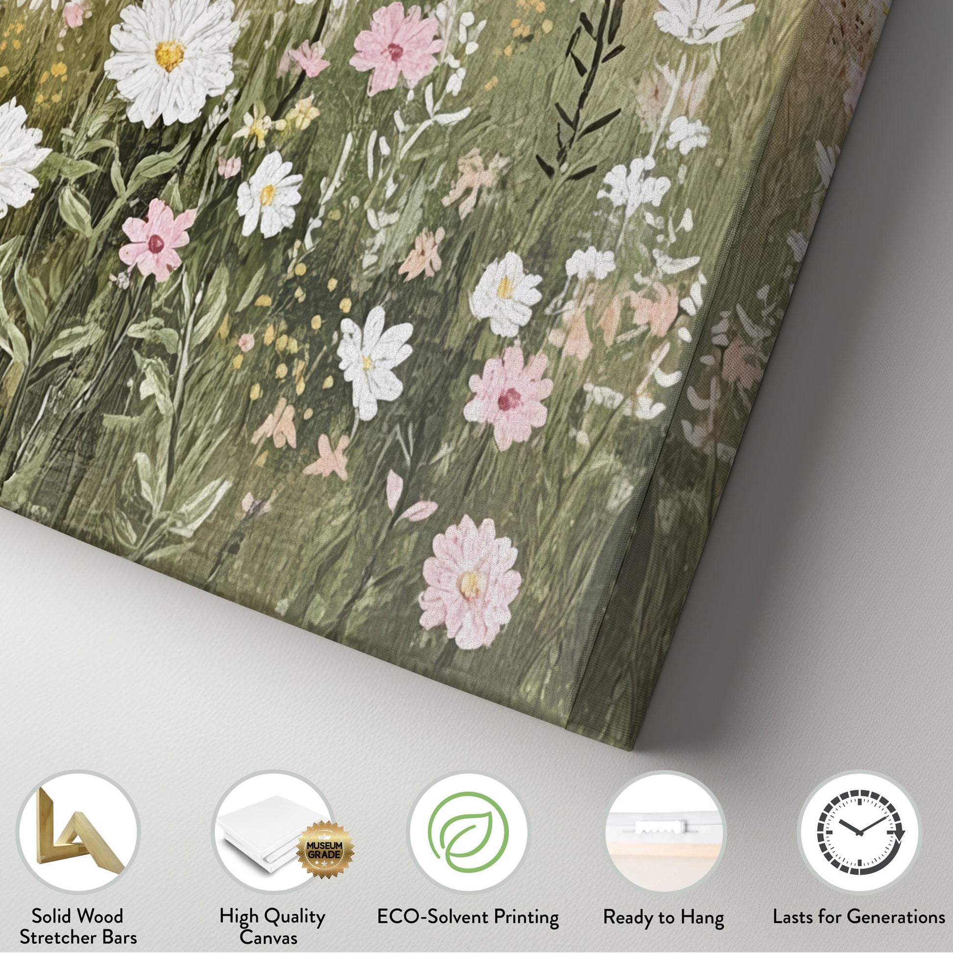 Mountain Meadow Daisy Canvas Art | Impressionist Botanical Print | Japandi Wall Art For Living Room Square Canvas Art