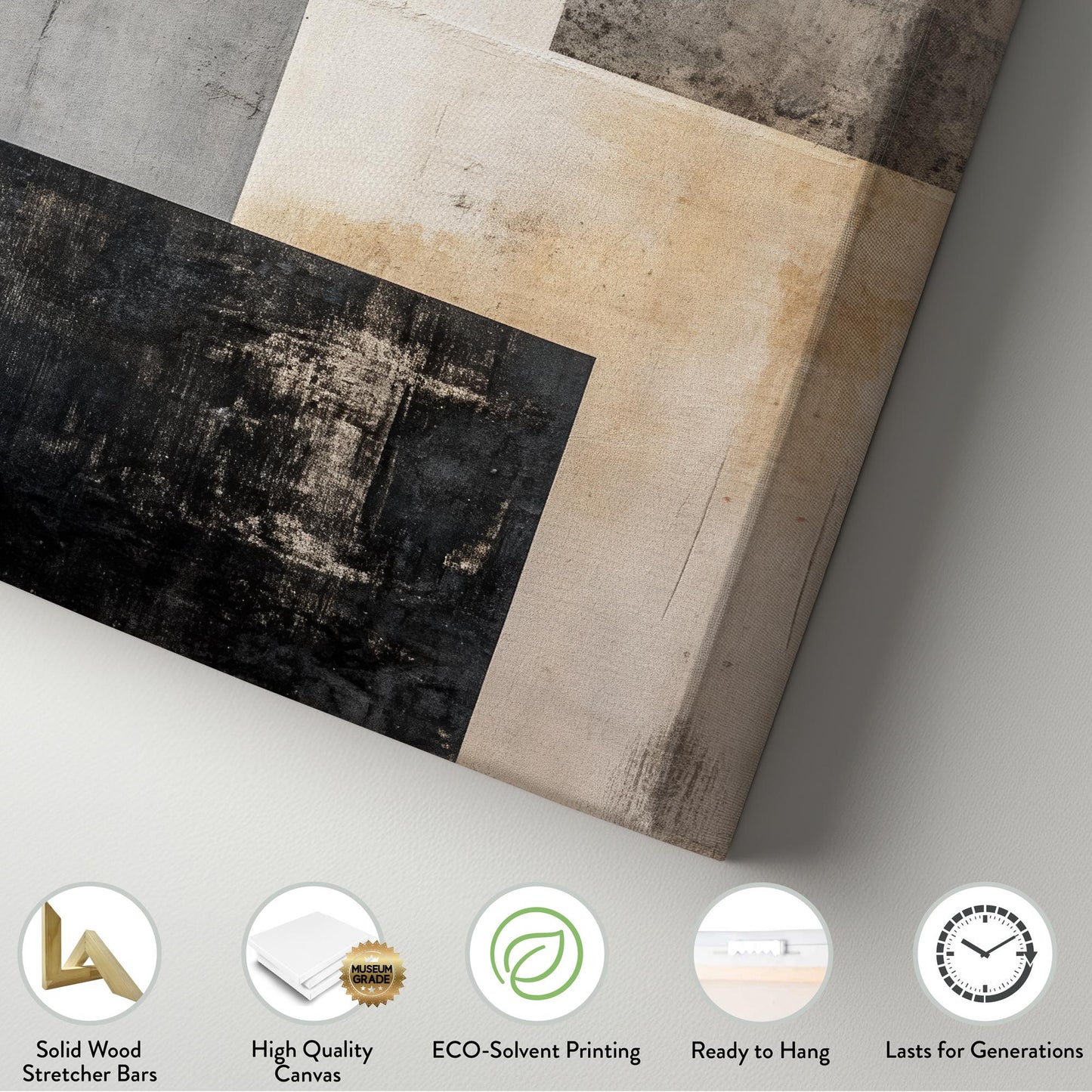 Modernist Geometric Canvas Art | Deconstructed Print | Scandinavian Wall Art For Living Room | Smoked Oyster Art Vertical Canvas