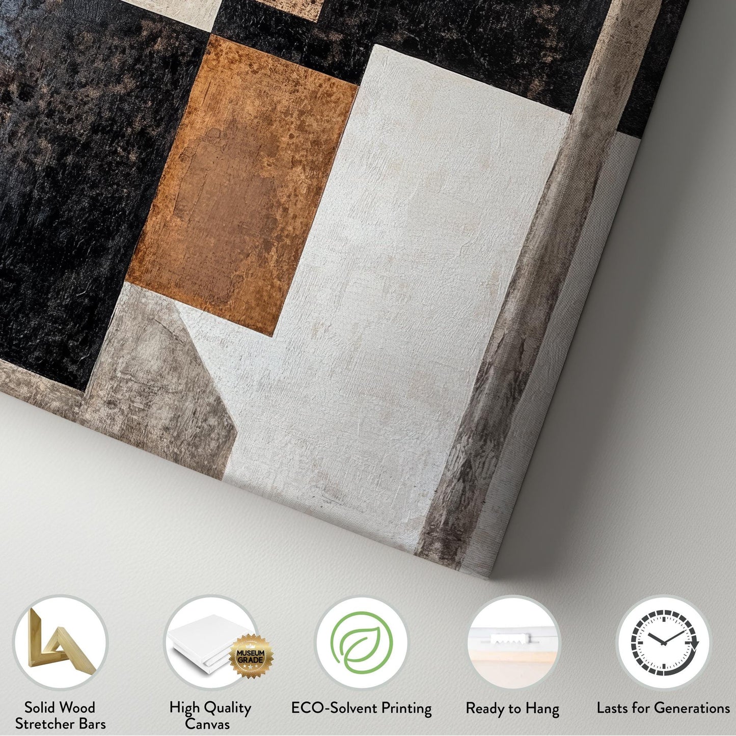 Modern Geometric Canvas Art | Abstract Textured Print | Minimalist Wall Art For Living Room | Neutral Taupe Charcoal Art Vertical Canvas