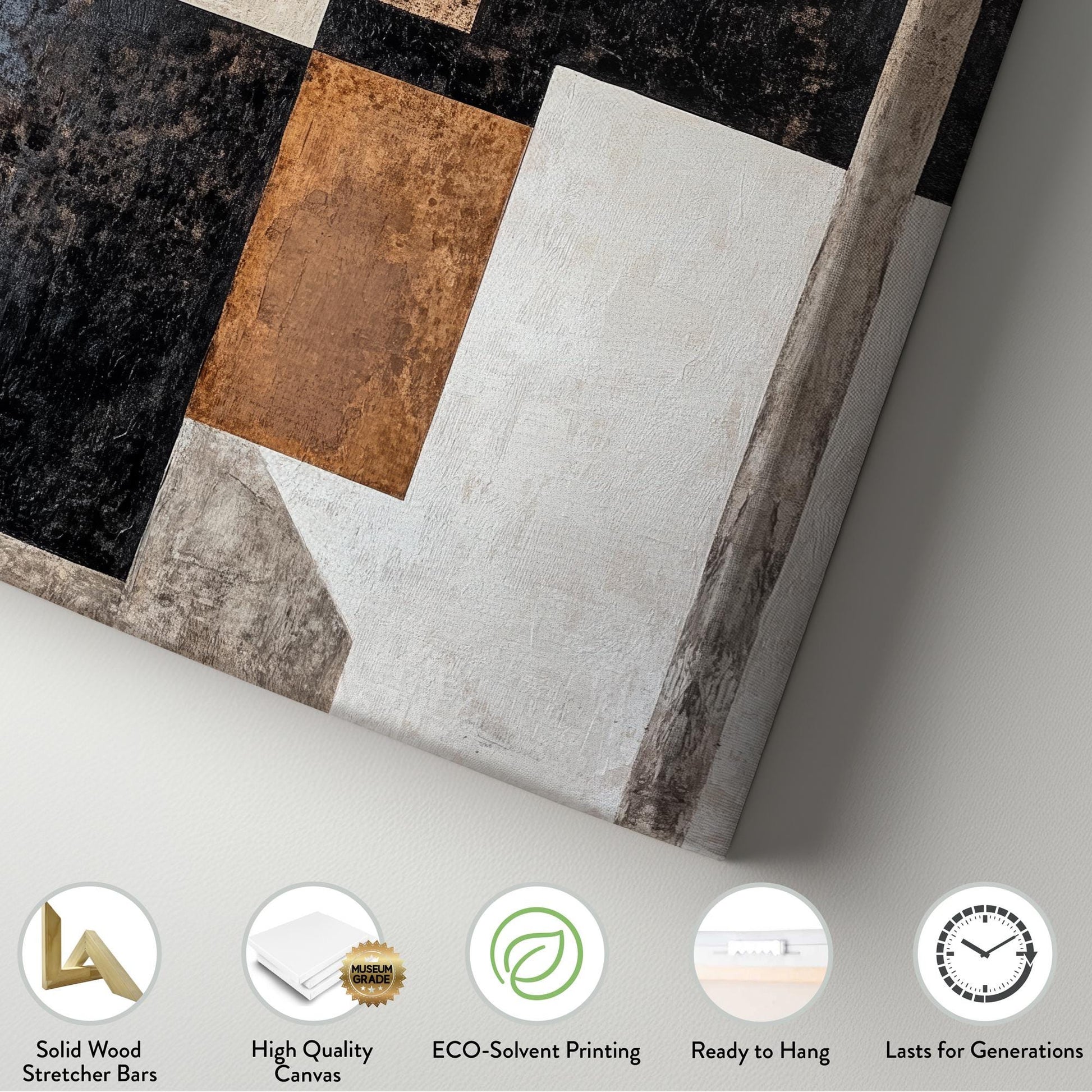 Modern Geometric Canvas Art | Abstract Textured Print | Minimalist Wall Art For Living Room | Neutral Taupe Charcoal Art Vertical Canvas