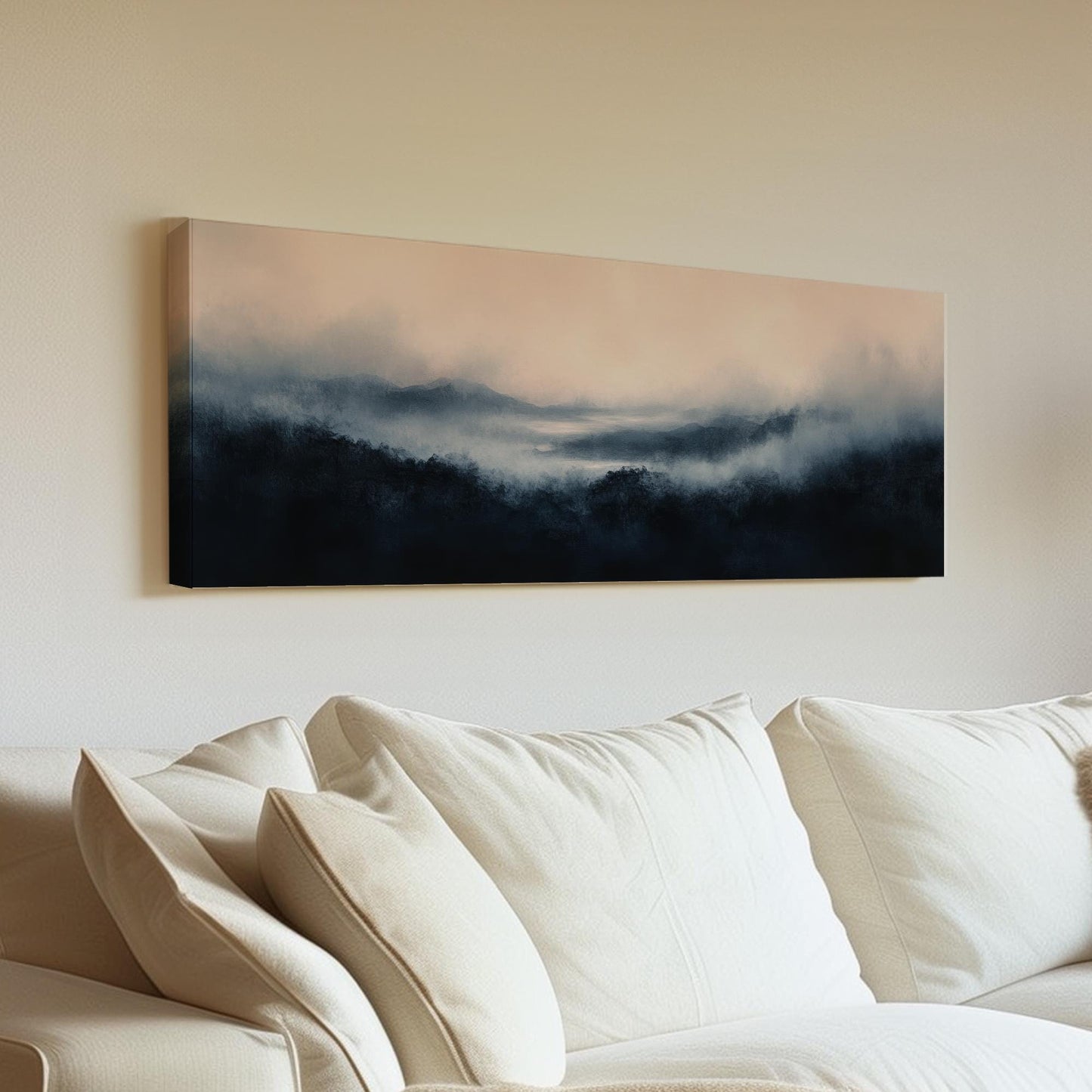 Misty Mountain Range Canvas Art | Watercolor Wash Print | Tranquil Zen Wall Art For Living Room Panoramic Wall Art