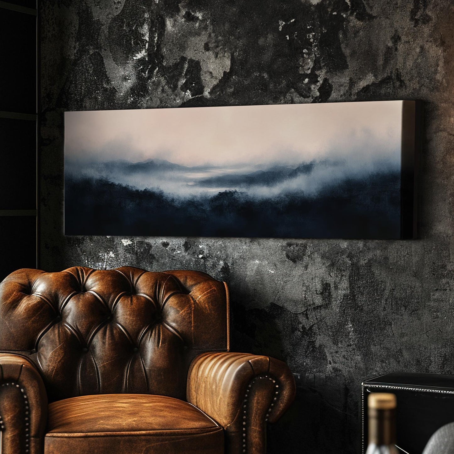 Misty Mountain Range Canvas Art | Watercolor Wash Print | Tranquil Zen Wall Art For Living Room Panoramic Wall Art