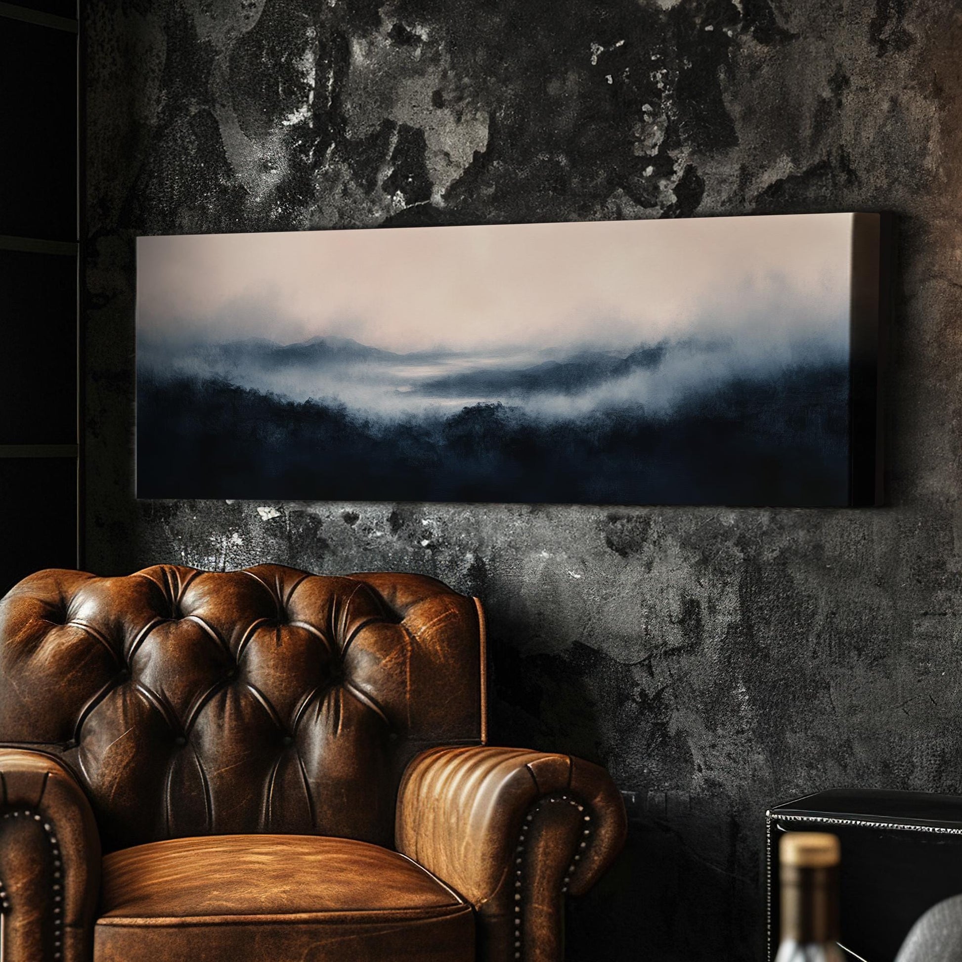 Misty Mountain Range Canvas Art | Watercolor Wash Print | Tranquil Zen Wall Art For Living Room Panoramic Wall Art