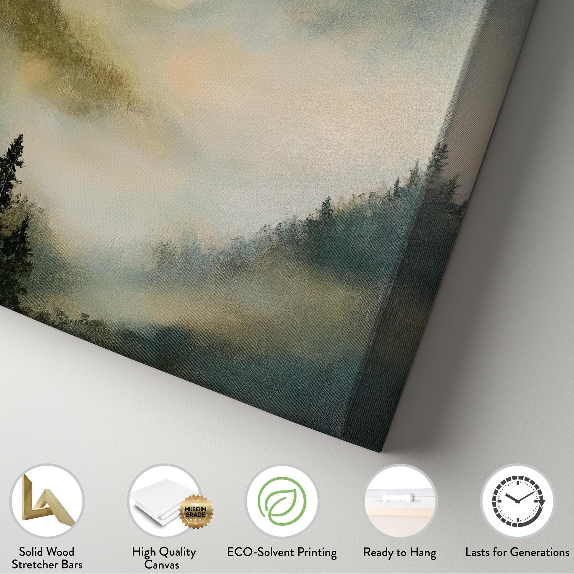 Misty Mountain Majesty Canvas Art | Impressionistic Oil Print | Tranquil Zen Wall Art For Living Room Vertical Canvas