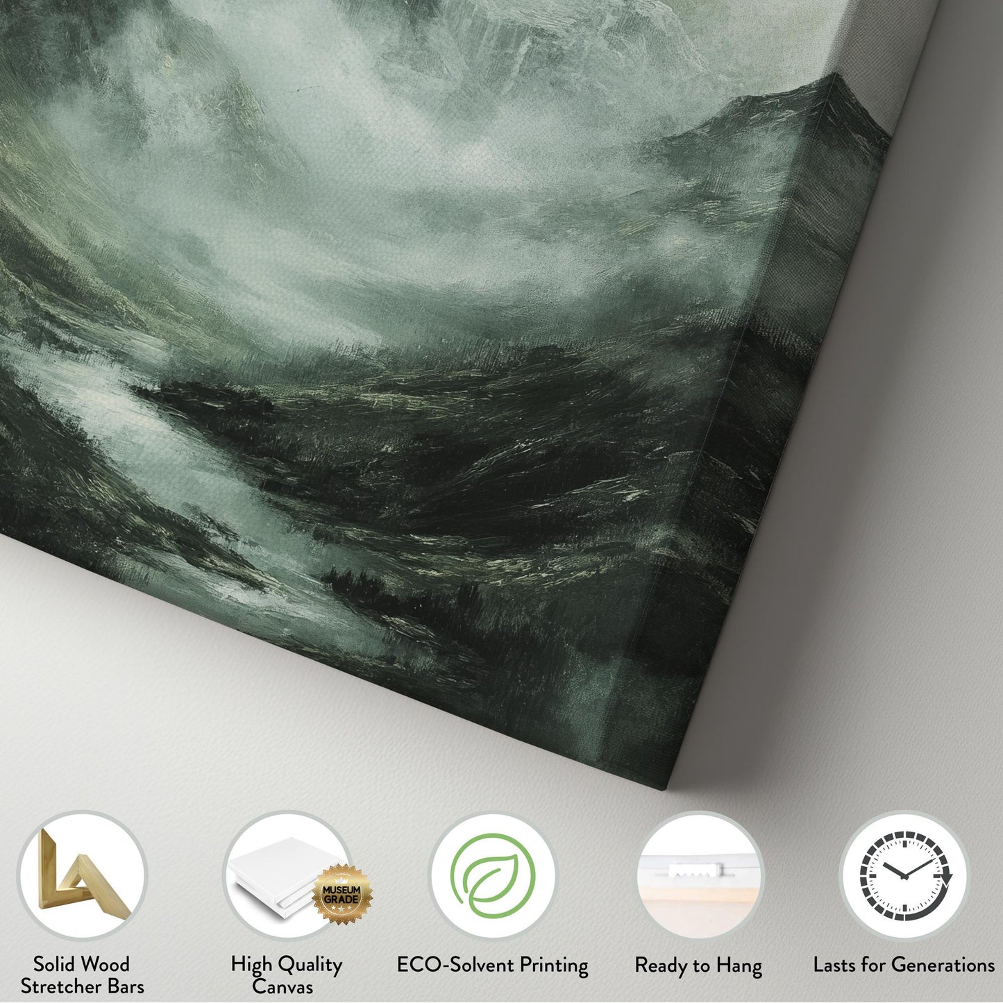 Misty Mountain Majesty Canvas Art | Impasto Impressionism Print | Tranquil Zen Wall Art For Living Room Vertical Canvas
