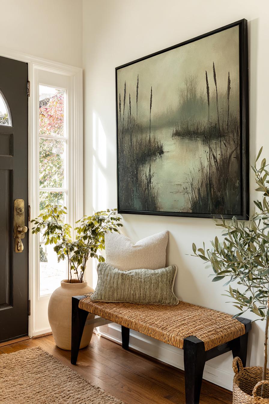 Misty Marsh Cattails Canvas Art | Impasto Print | Tranquil Wall Art For Living Room | Silver Sage Art | Zen Decor Square Canvas Art