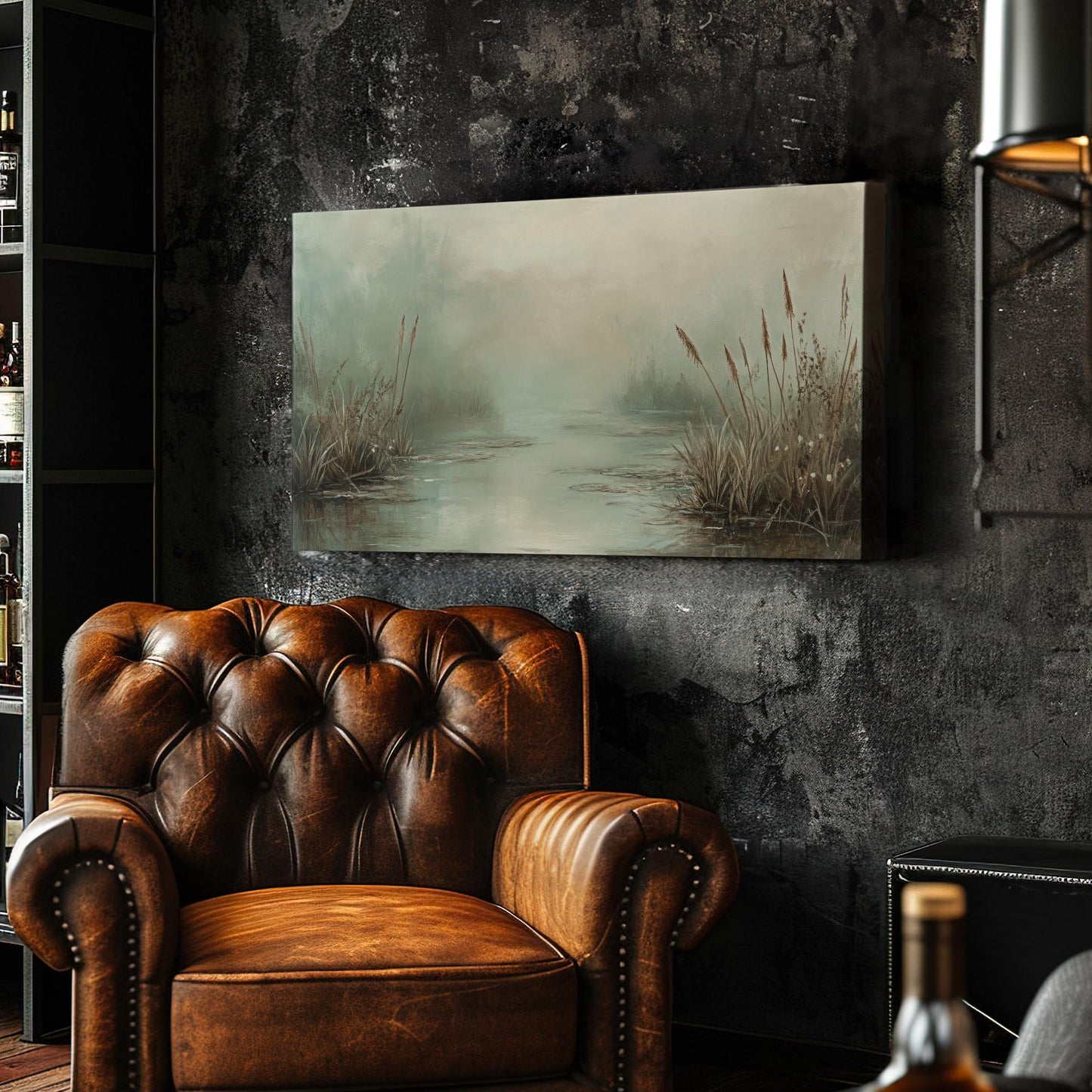 Misty Marsh Canvas Art | Impressionistic Fog Print | Tranquil Zen Wall Art For Living Room | Sage Green Art Horizontal Art