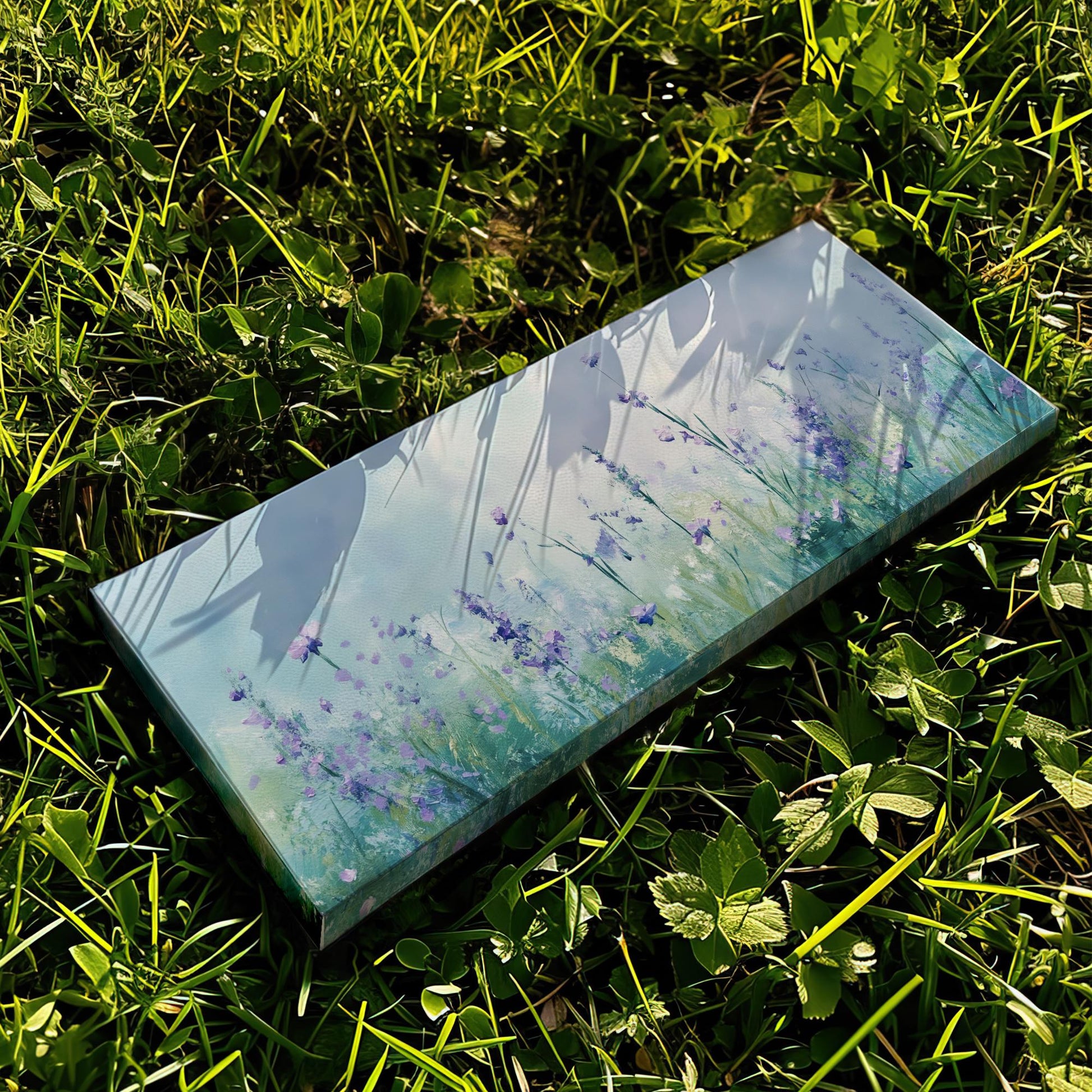 Serene Lavender Field Canvas Art | Impasto Floral Print | Bohemian Wall Art For Living Room | Celestial Blue Art Panoramic Wall Art