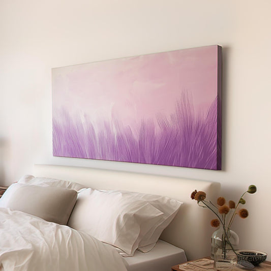 Serene Lavender Feather Canvas Art | Impasto Brushstroke Print | Bohemian Wall Art For Bedroom | Lilac Ash Art Horizontal Art