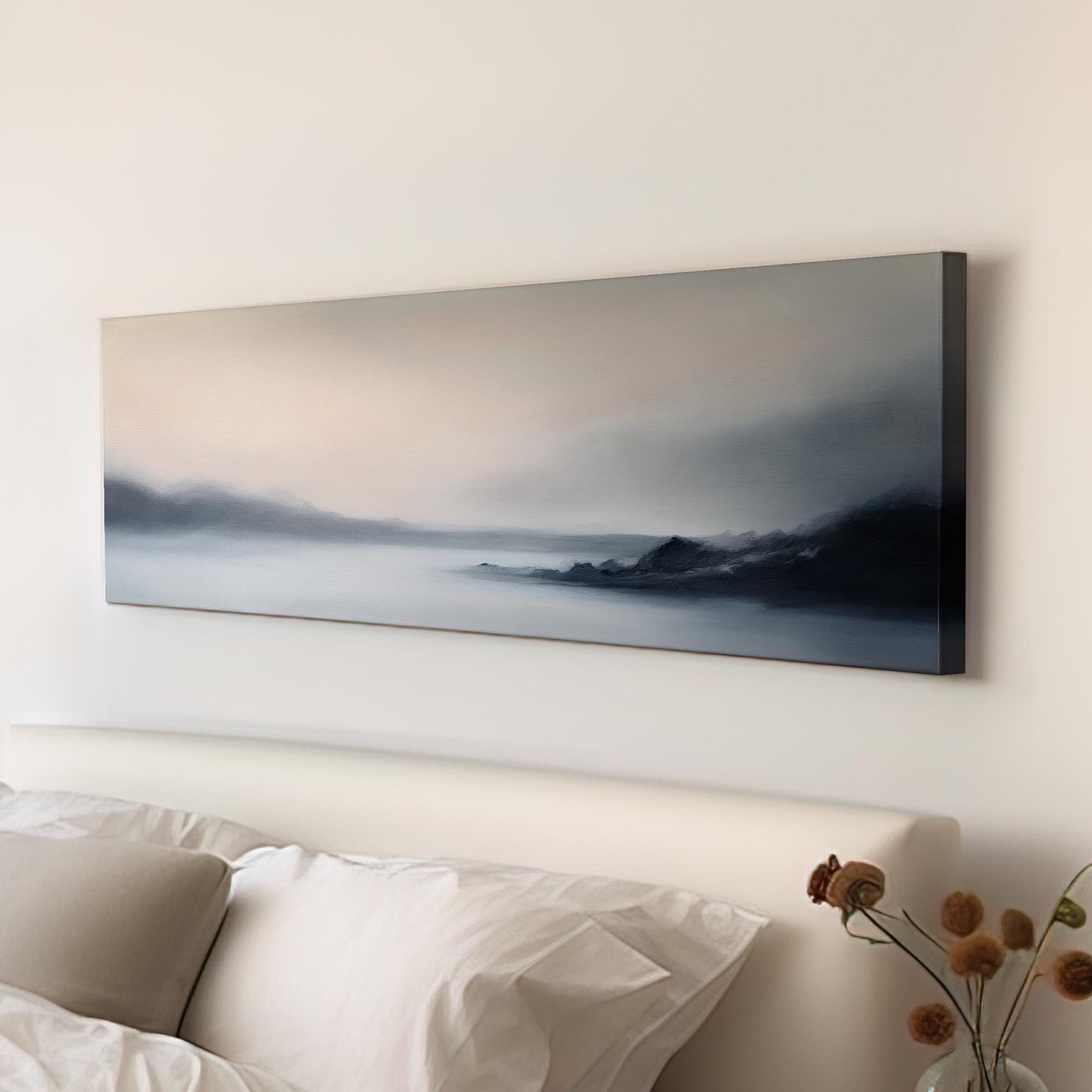 Serene Landscape Canvas Art | Impressionistic Oil Print | Tranquil Minimalist Wall Art For Living Room Panoramic Wall Art