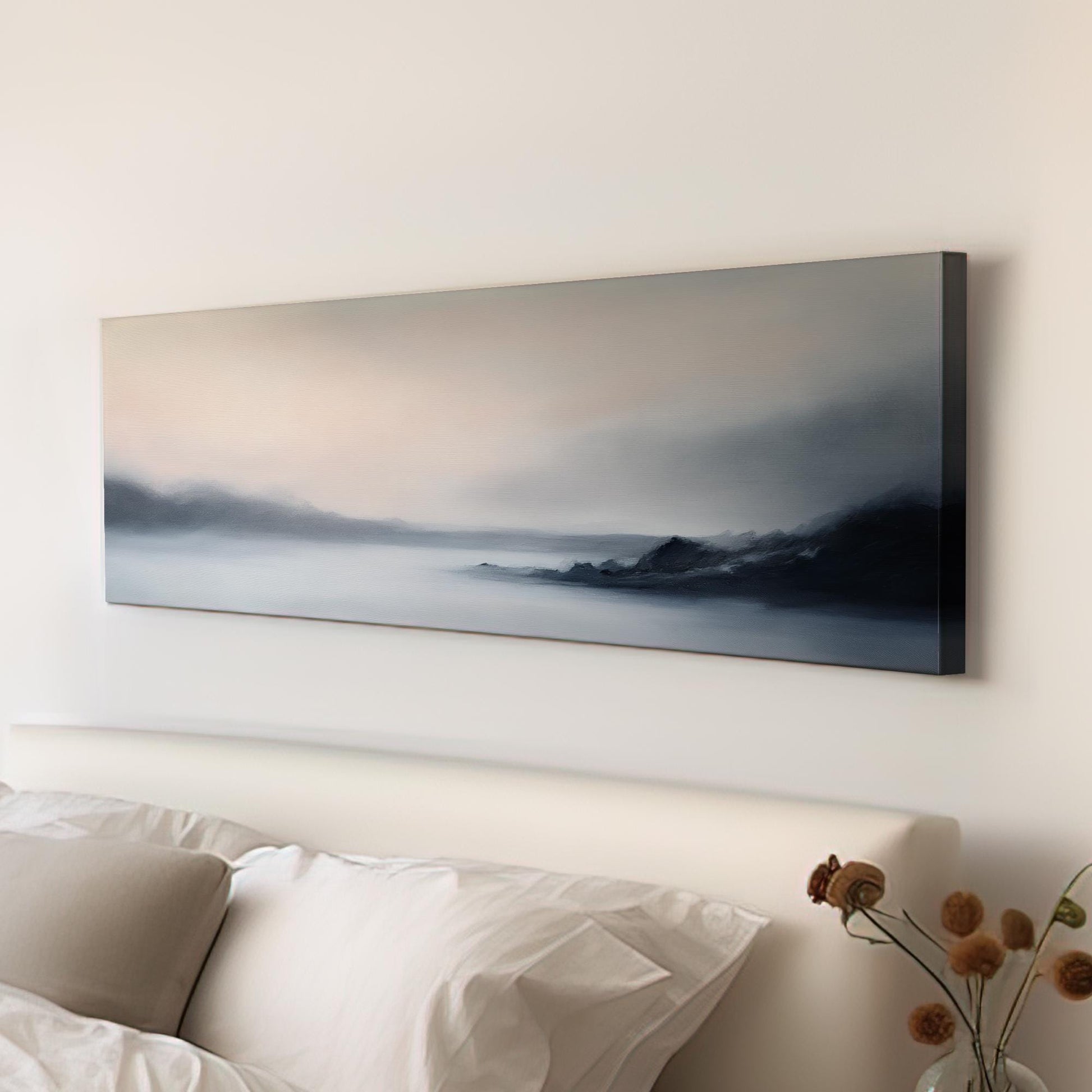 Serene Landscape Canvas Art | Impressionistic Oil Print | Tranquil Minimalist Wall Art For Living Room Panoramic Wall Art