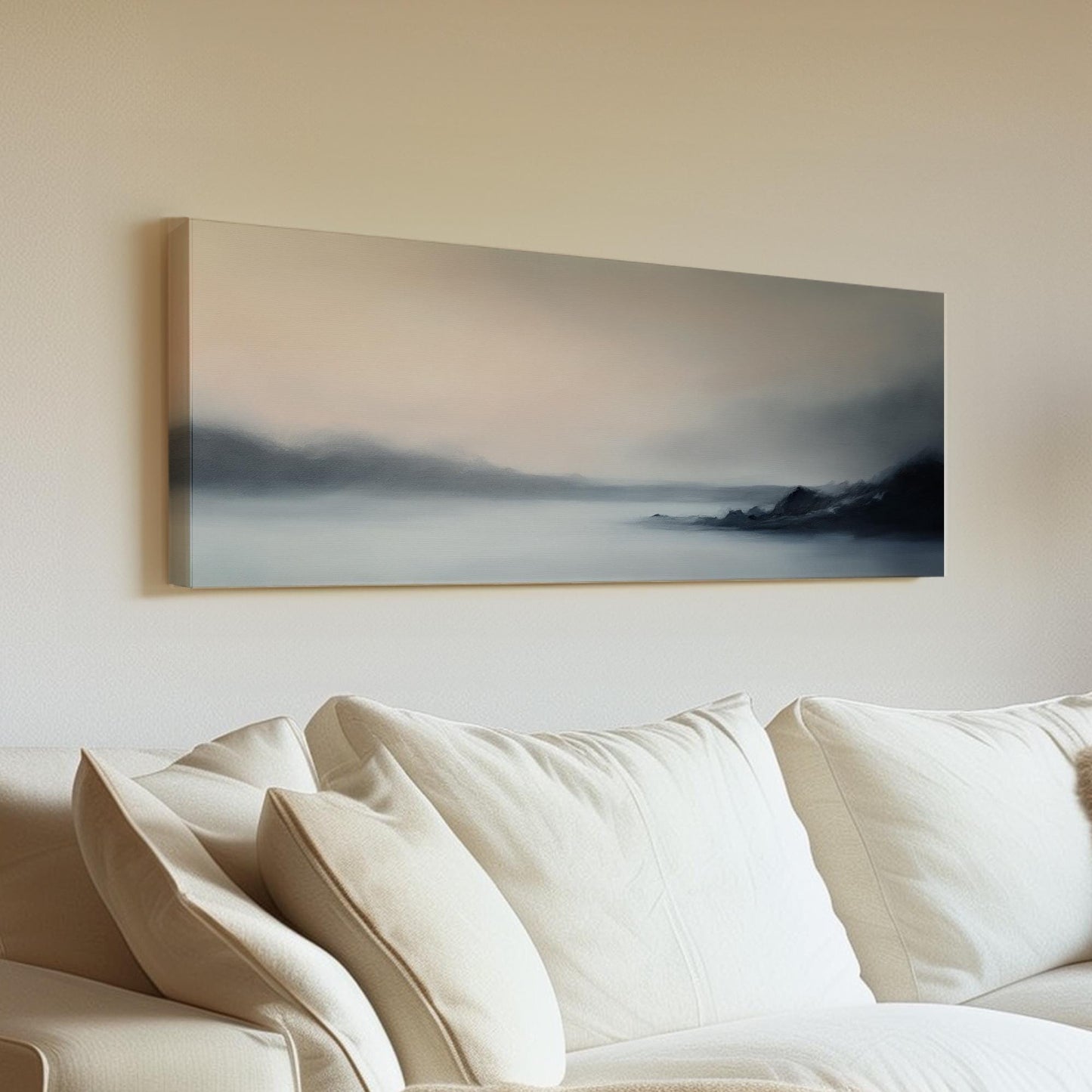 Serene Landscape Canvas Art | Impressionistic Oil Print | Tranquil Minimalist Wall Art For Living Room Panoramic Wall Art