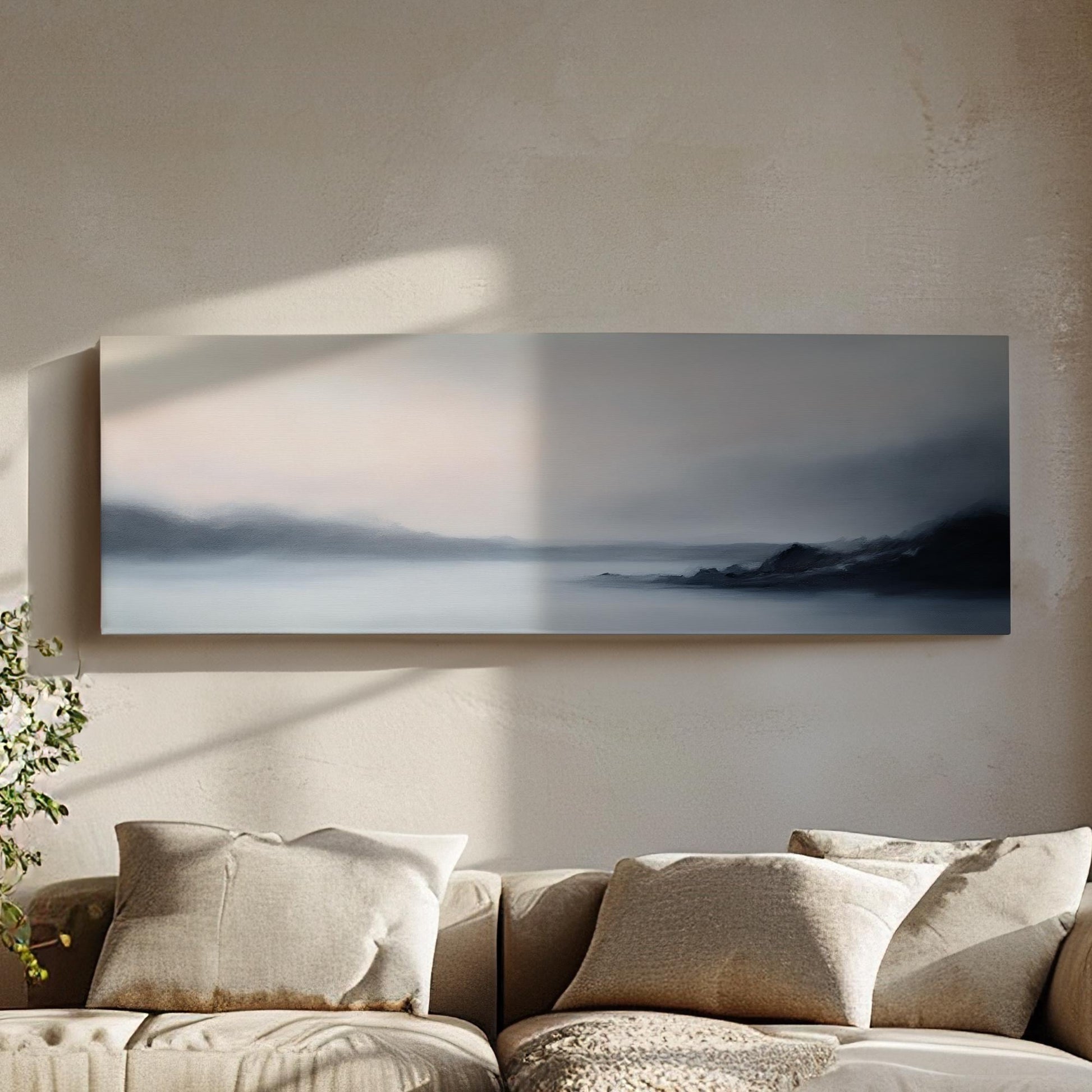 Serene Landscape Canvas Art | Impressionistic Oil Print | Tranquil Minimalist Wall Art For Living Room Panoramic Wall Art