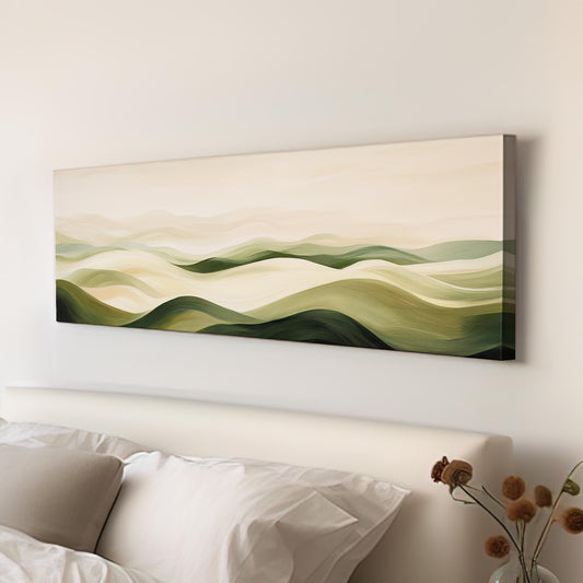 Serene Landscape Canvas Art | Impressionistic Oil Print | Biophilic Wall Art For Living Room | Sage Green Cream Art Panoramic Wall Art