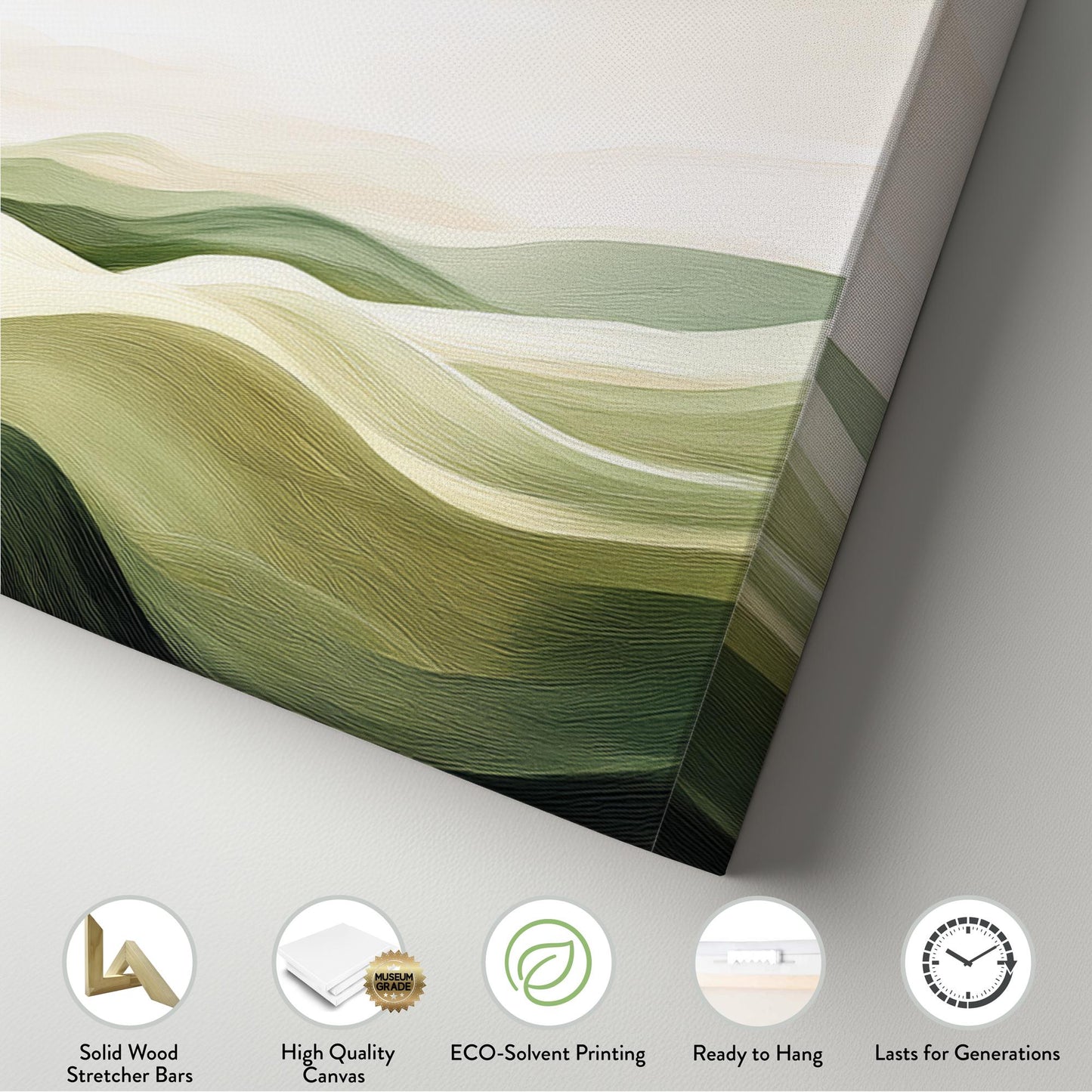 Serene Landscape Canvas Art | Impressionistic Oil Print | Biophilic Wall Art For Living Room | Sage Green Cream Art Panoramic Wall Art