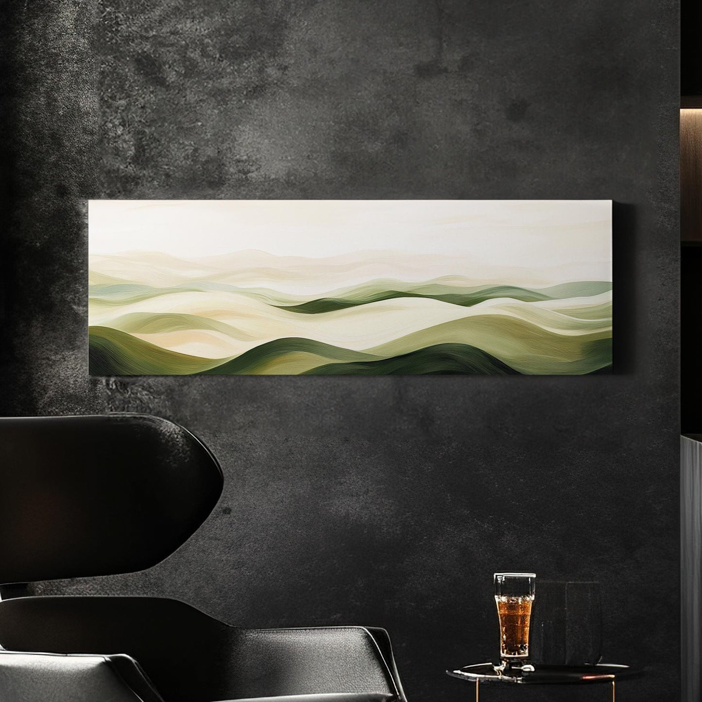 Serene Landscape Canvas Art | Impressionistic Oil Print | Biophilic Wall Art For Living Room | Sage Green Cream Art Panoramic Wall Art