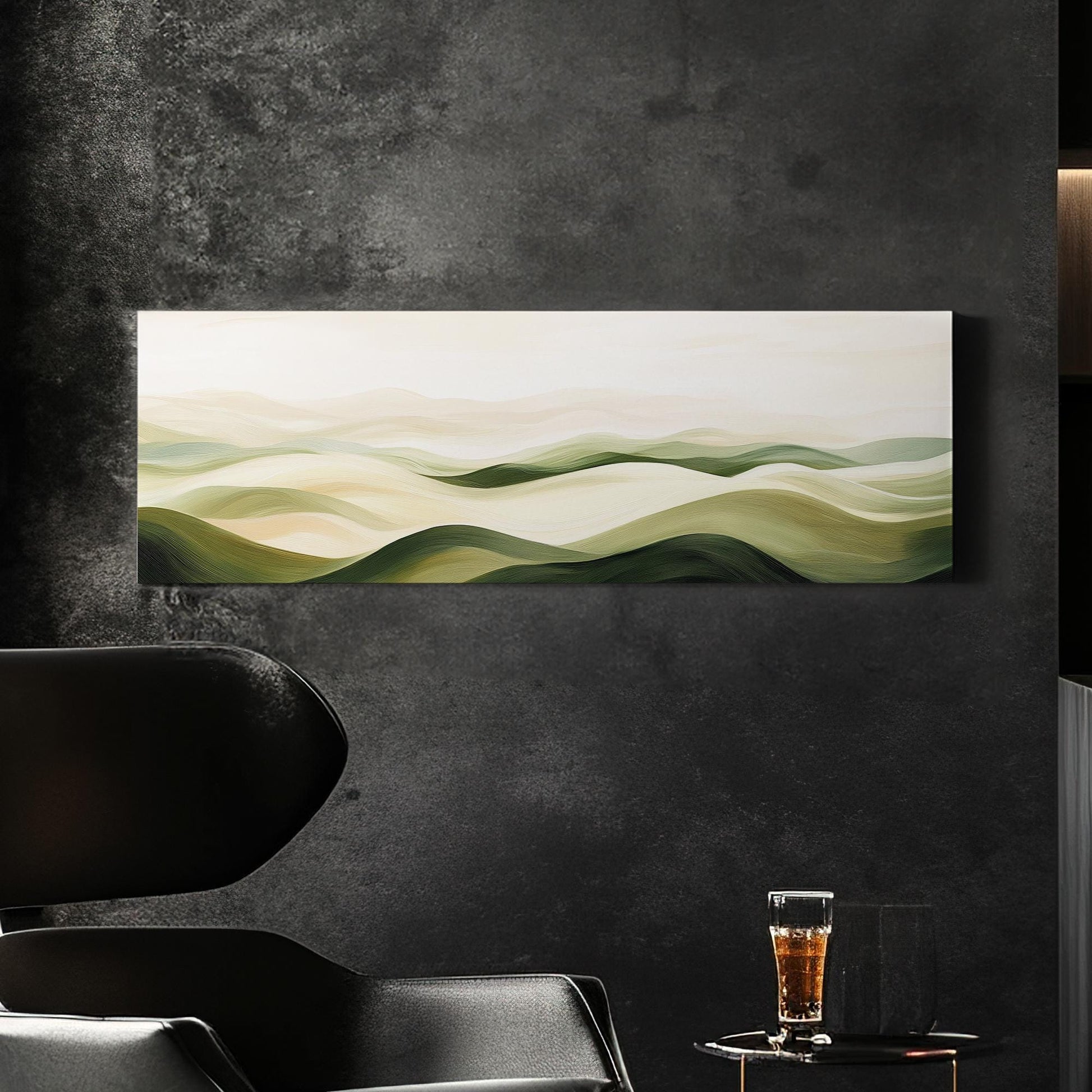 Serene Landscape Canvas Art | Impressionistic Oil Print | Biophilic Wall Art For Living Room | Sage Green Cream Art Panoramic Wall Art