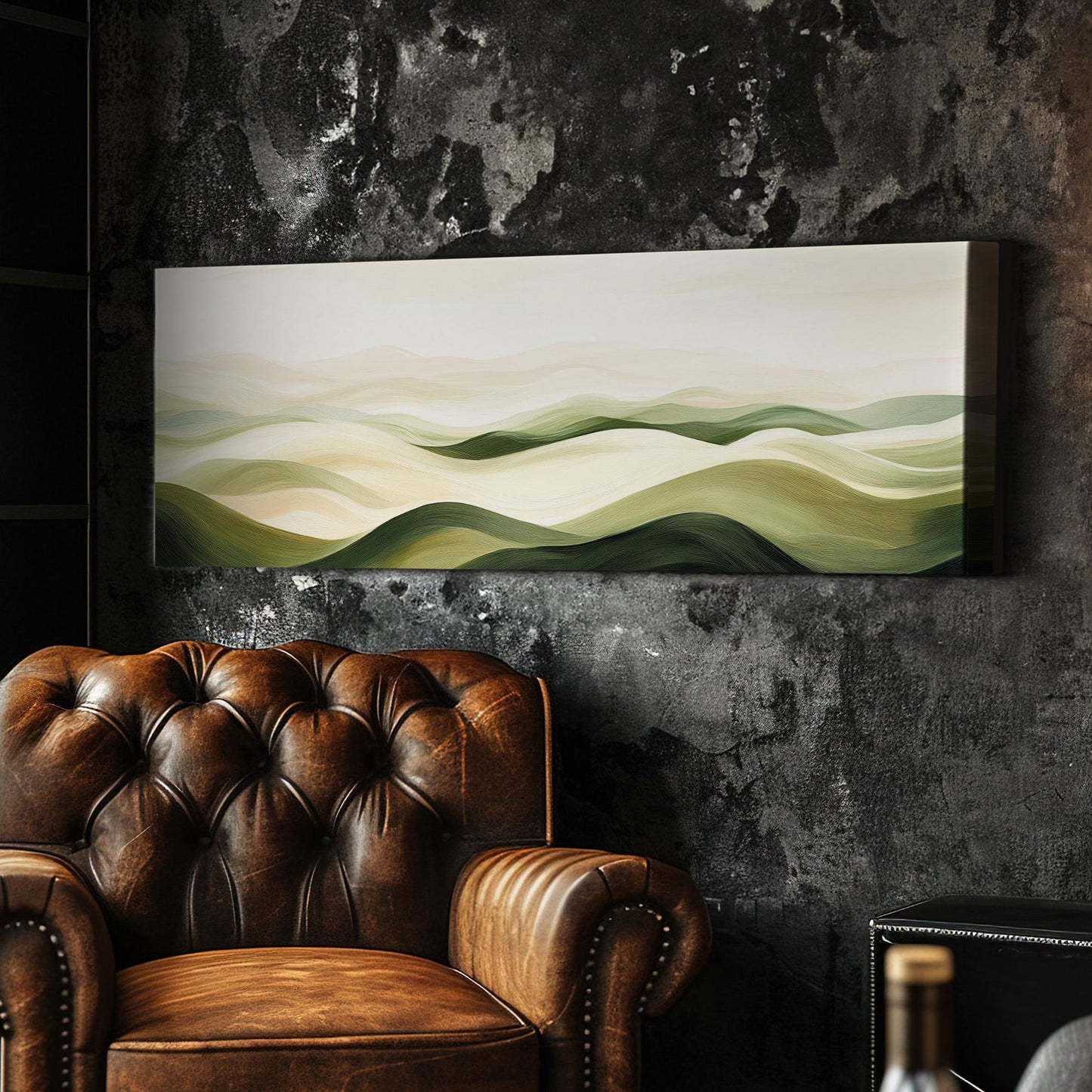Serene Landscape Canvas Art | Impressionistic Oil Print | Biophilic Wall Art For Living Room | Sage Green Cream Art Panoramic Wall Art