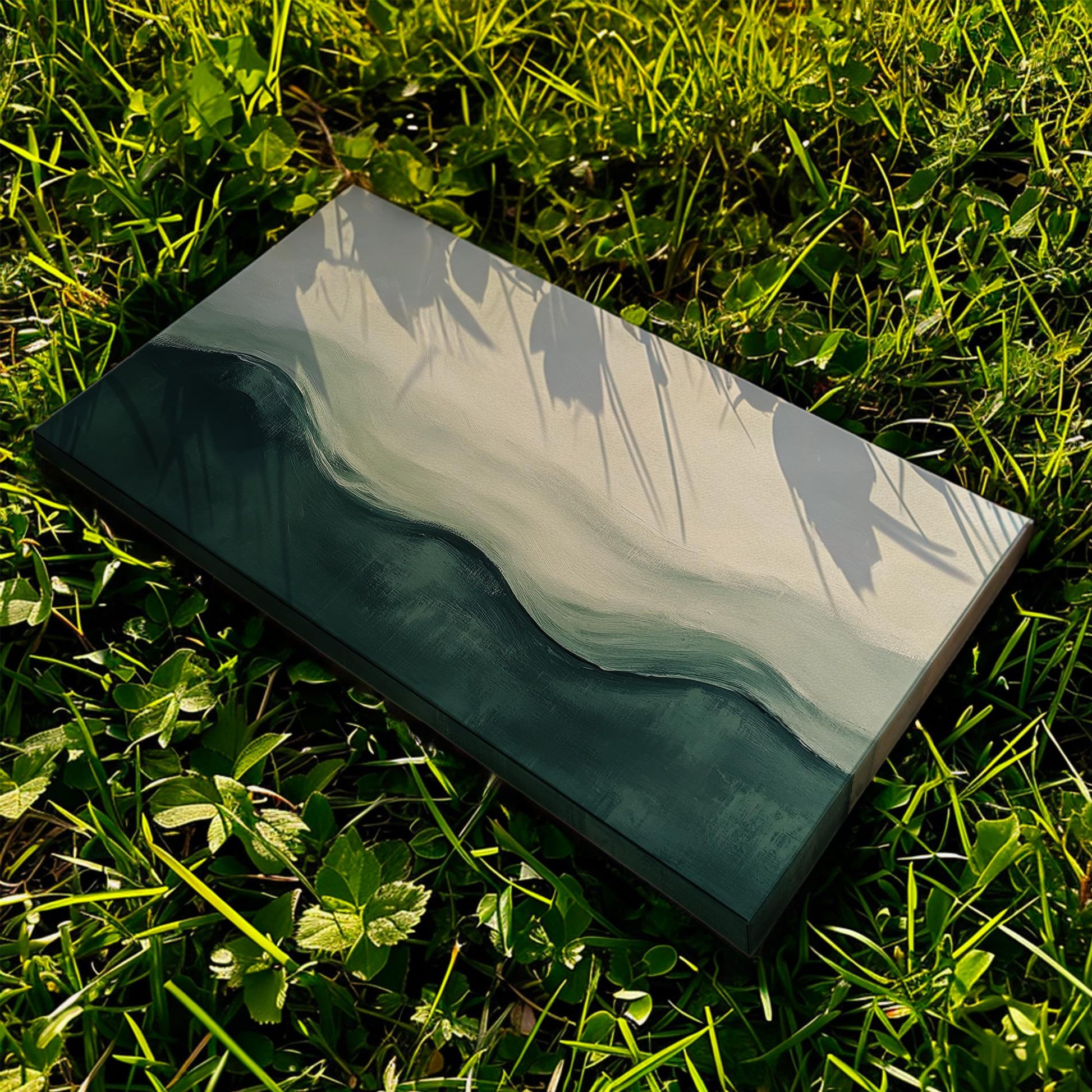 Serene Landscape Canvas Art | Impasto Impressionism Print | Biophilic Wall Art For Living Room | Sage Green and Charcoal Art Horizontal Art