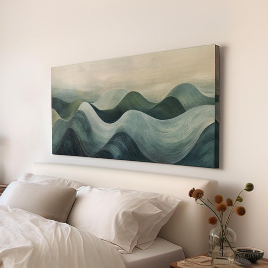 Serene Landscape Canvas Art | Impasto Brushstroke Print | Tranquil Minimalist Wall Art For Living Room Horizontal Art