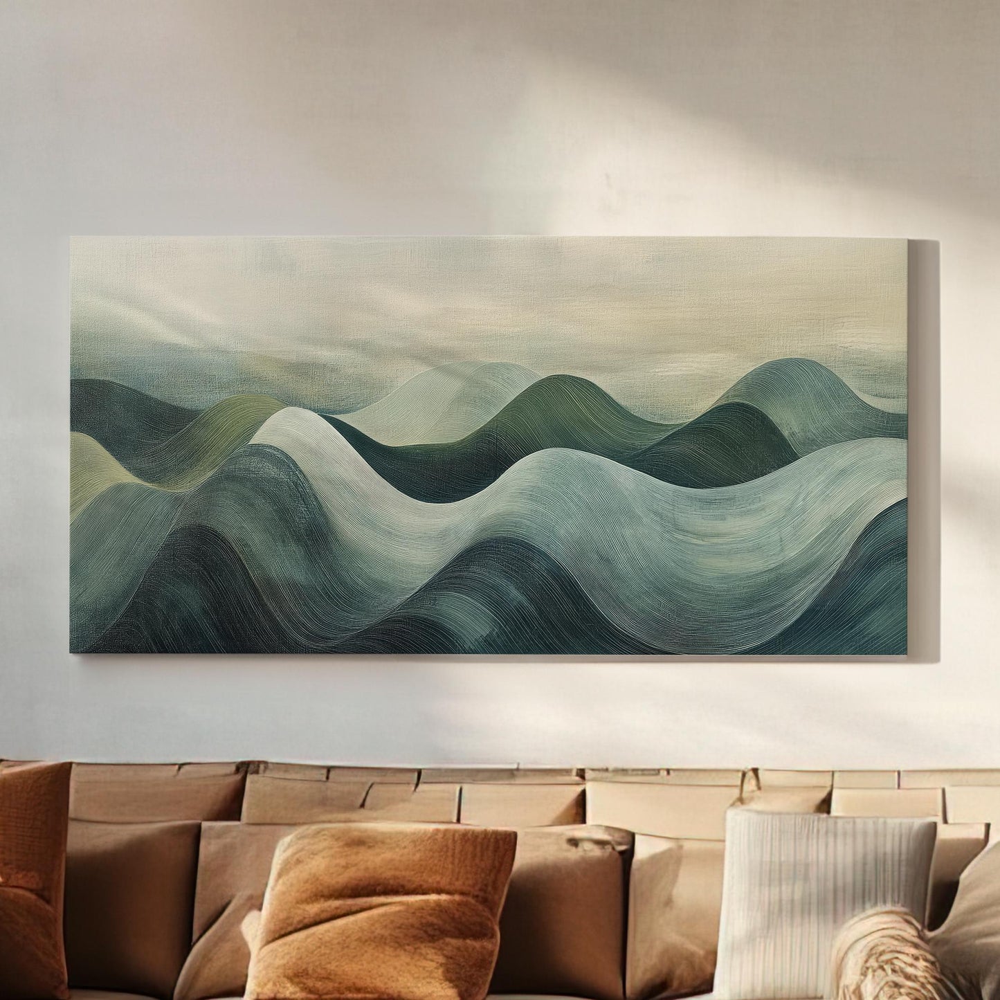 Serene Landscape Canvas Art | Impasto Brushstroke Print | Tranquil Minimalist Wall Art For Living Room Horizontal Art