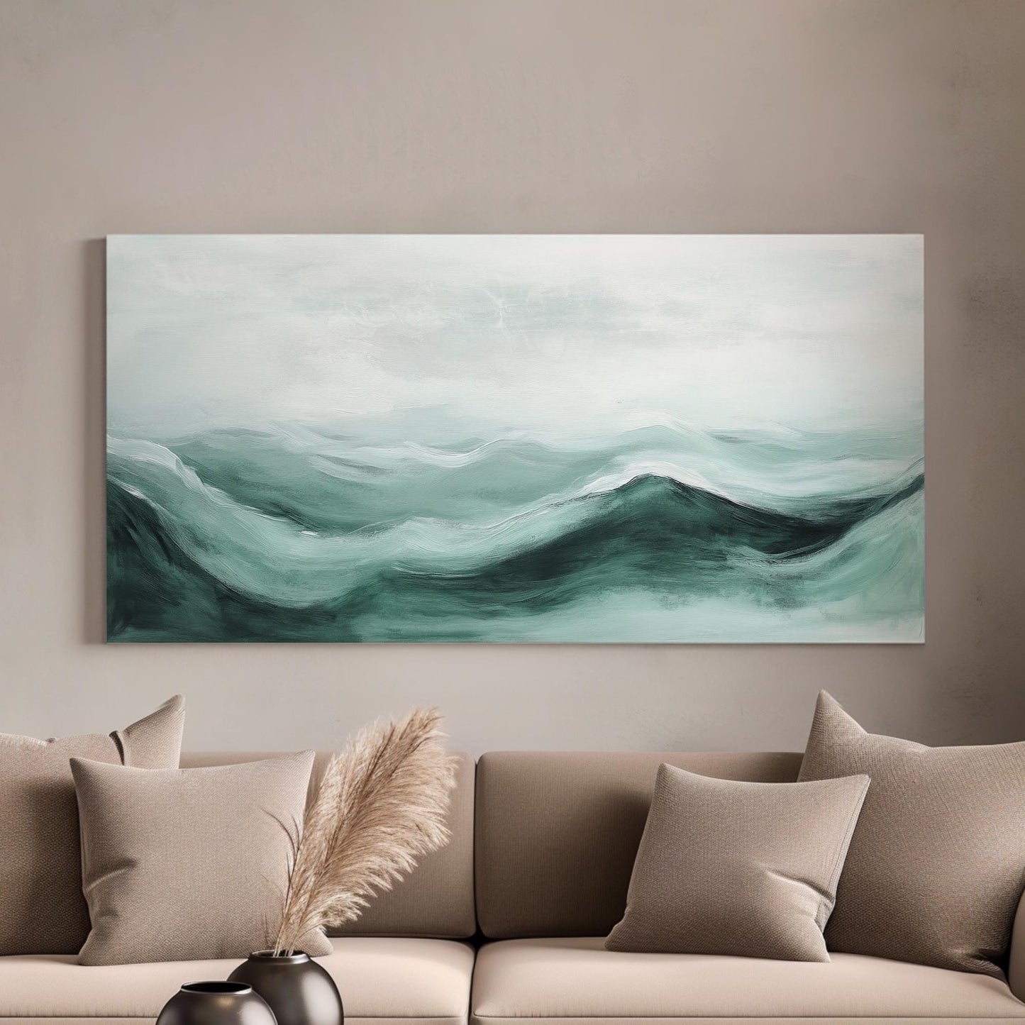 Serene Landscape Canvas Art | Abstract Impressionism Print | Minimalist Wall Art For Living Room | Seafoam Silver Sage Art Horizontal Art