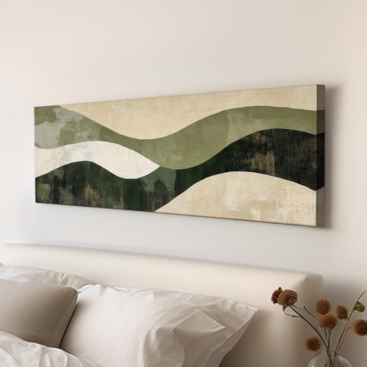 Serene Landscape Canvas Art | Abstract Expressionist Print | Biophilic Wall Art For Living Room | Sage Green Oyster Art Panoramic Wall Art