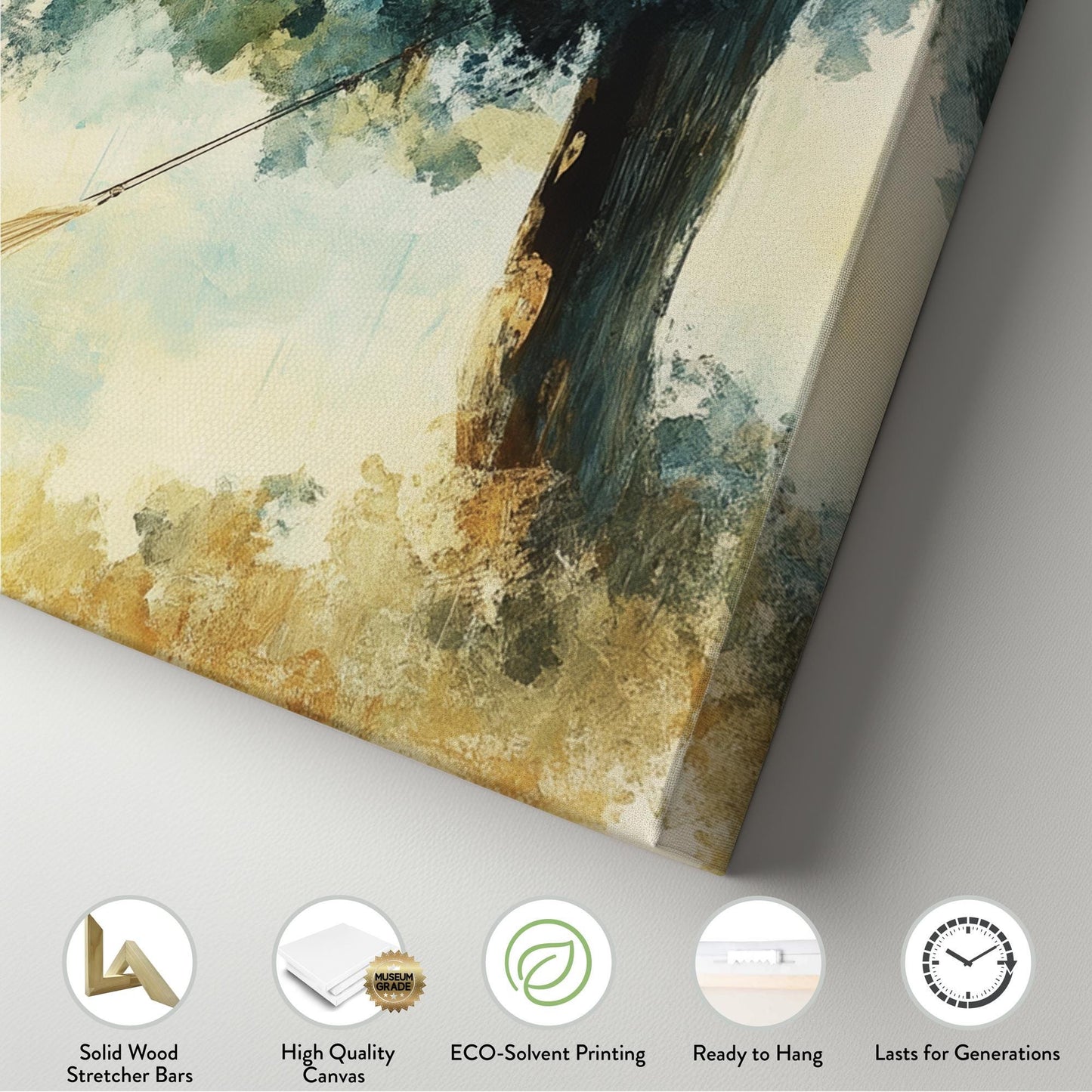 Serene Hammock Scene Canvas Art | Impasto Impressionism Print | Tranquil Bohemian Wall Art For Bedroom Panoramic Wall Art